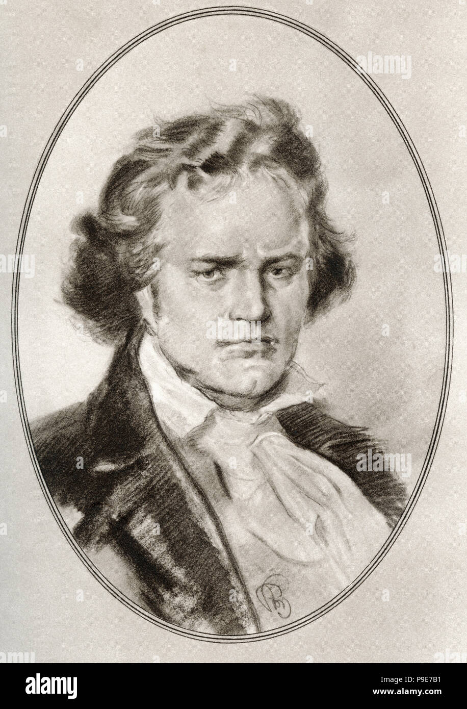Ludwig van Beethoven, 1770 - 1827. Deutsche Komponist und Pianist. Abbildung von Gordon Ross, US-amerikanischer Künstler und Illustrator (1873-1946), von lebenden Biographien der großen Komponisten. Stockfoto