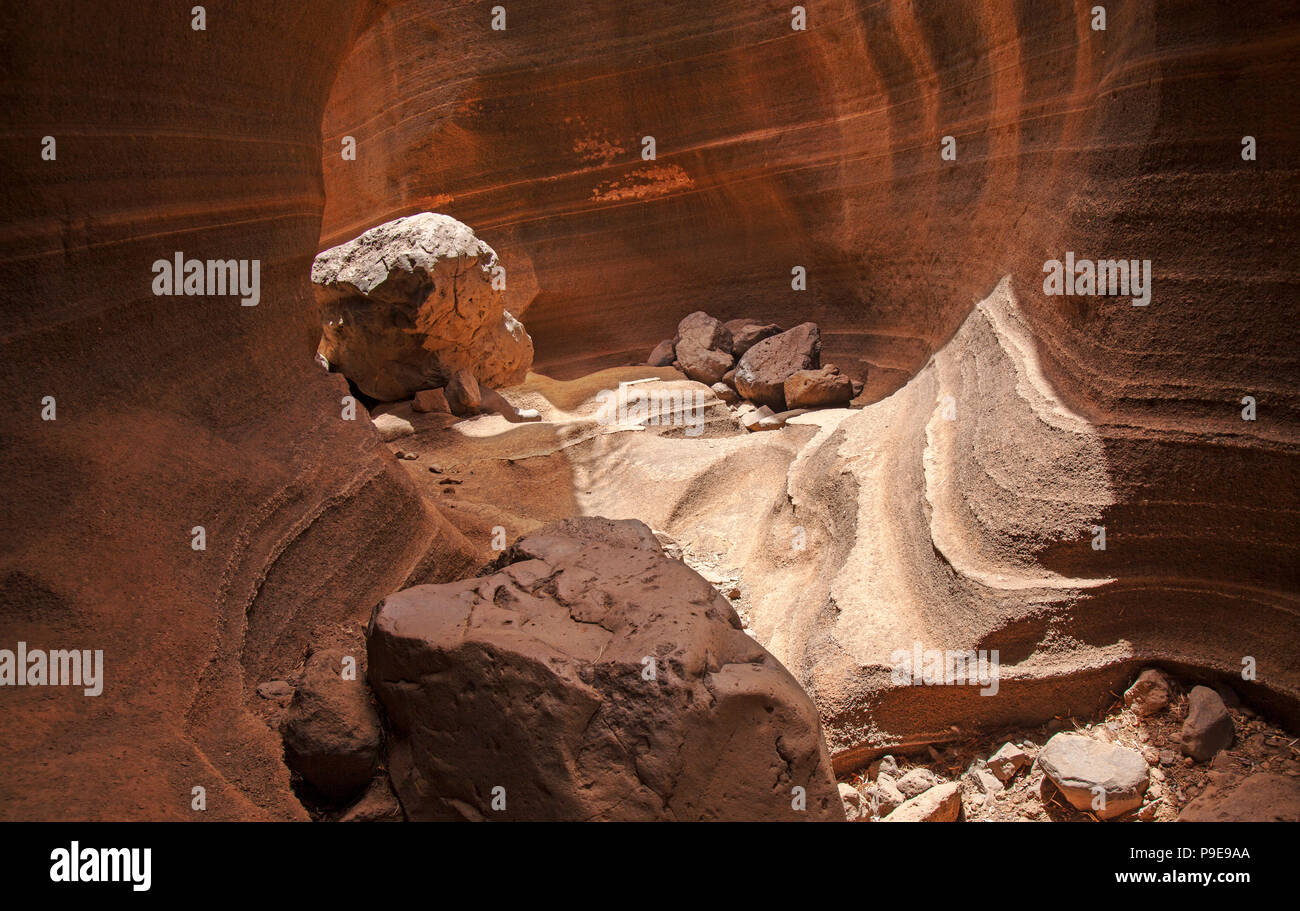 Gran Canaria, glatte Wände der Schlucht Barranco de las Vacas zwischen Temisas Agüimes und, Stockfoto