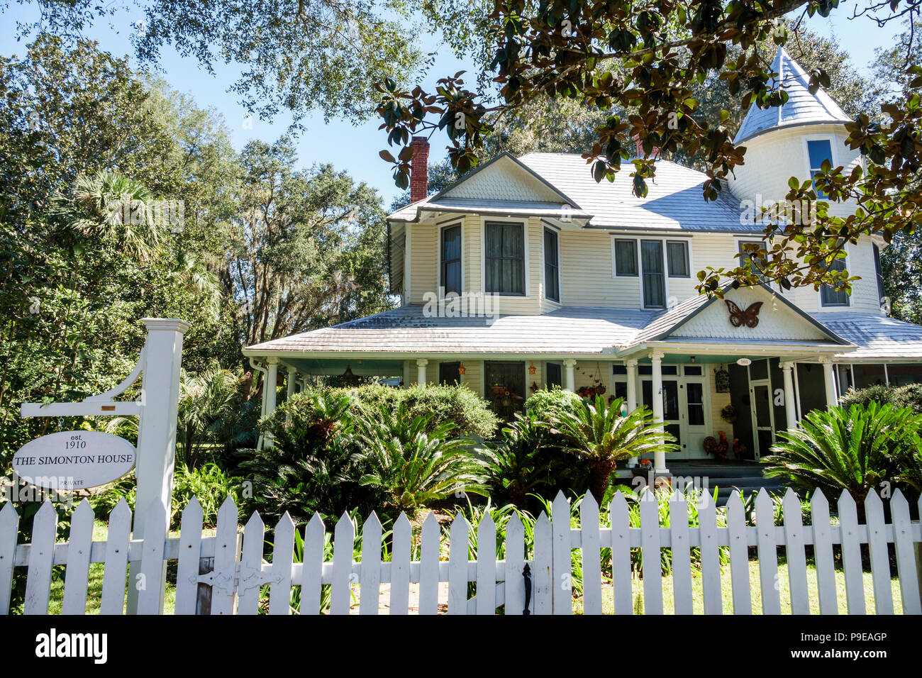 Florida, Micanopy, das Simonton House, viktorianischer Stil, historisch, Wohnhaus, weißer Zaun, FL171028244 Stockfoto