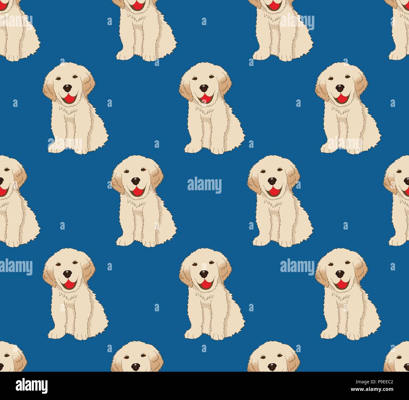 Labrador Golden Retriever Hund Nahtlose auf Indigo blauen Hintergrund. Vector Illustration Stock Vektor