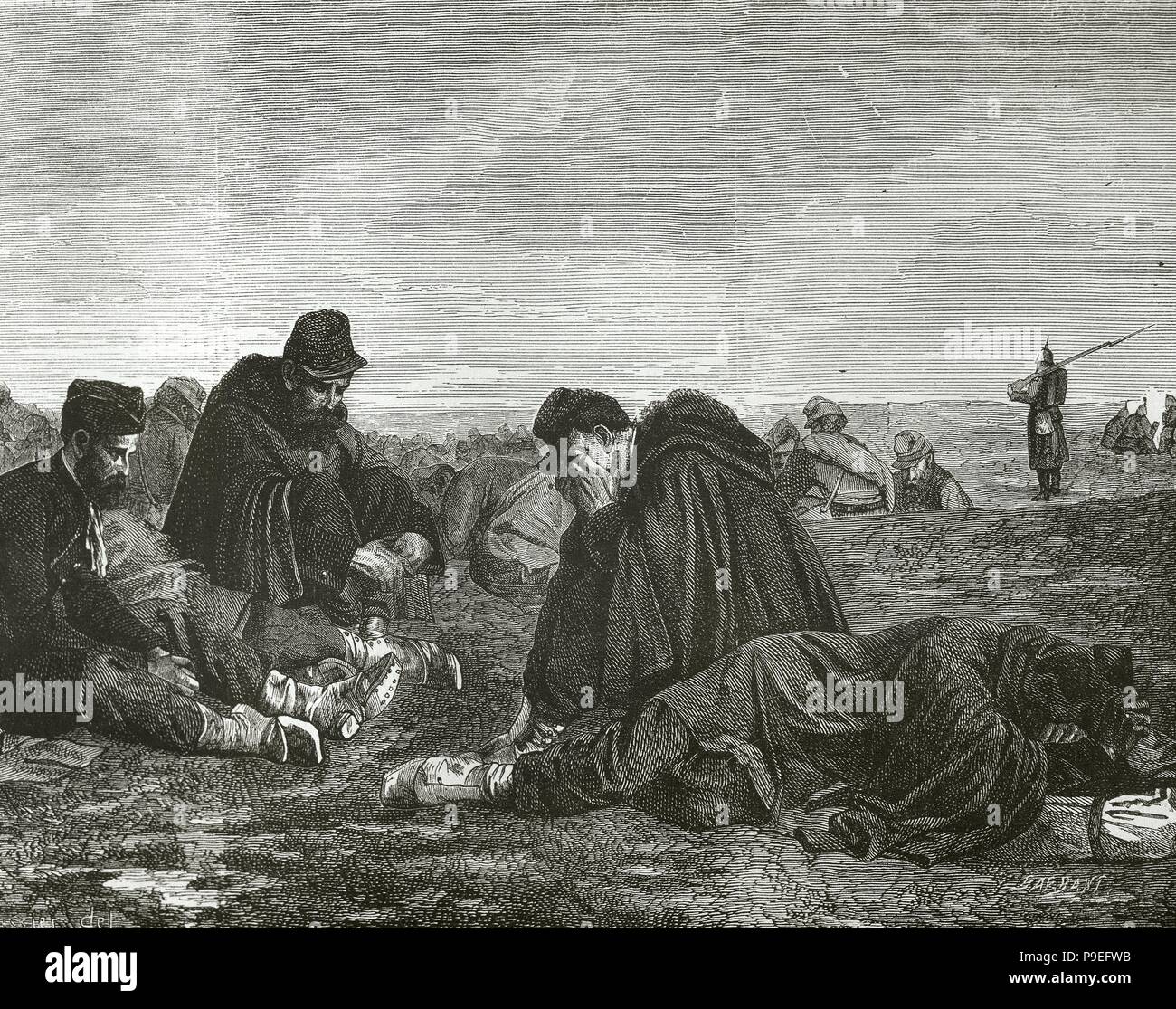 Deutsch-französischen Krieg (1870-1871). Zwischen August und Oktober 1870, die französische erlitten in Metz eine Belagerung, die mit der Kapitulation General Bazaine und seine Truppen endete. Der gefangene Armee. Gravur. "Historia Universal', 1881. Stockfoto