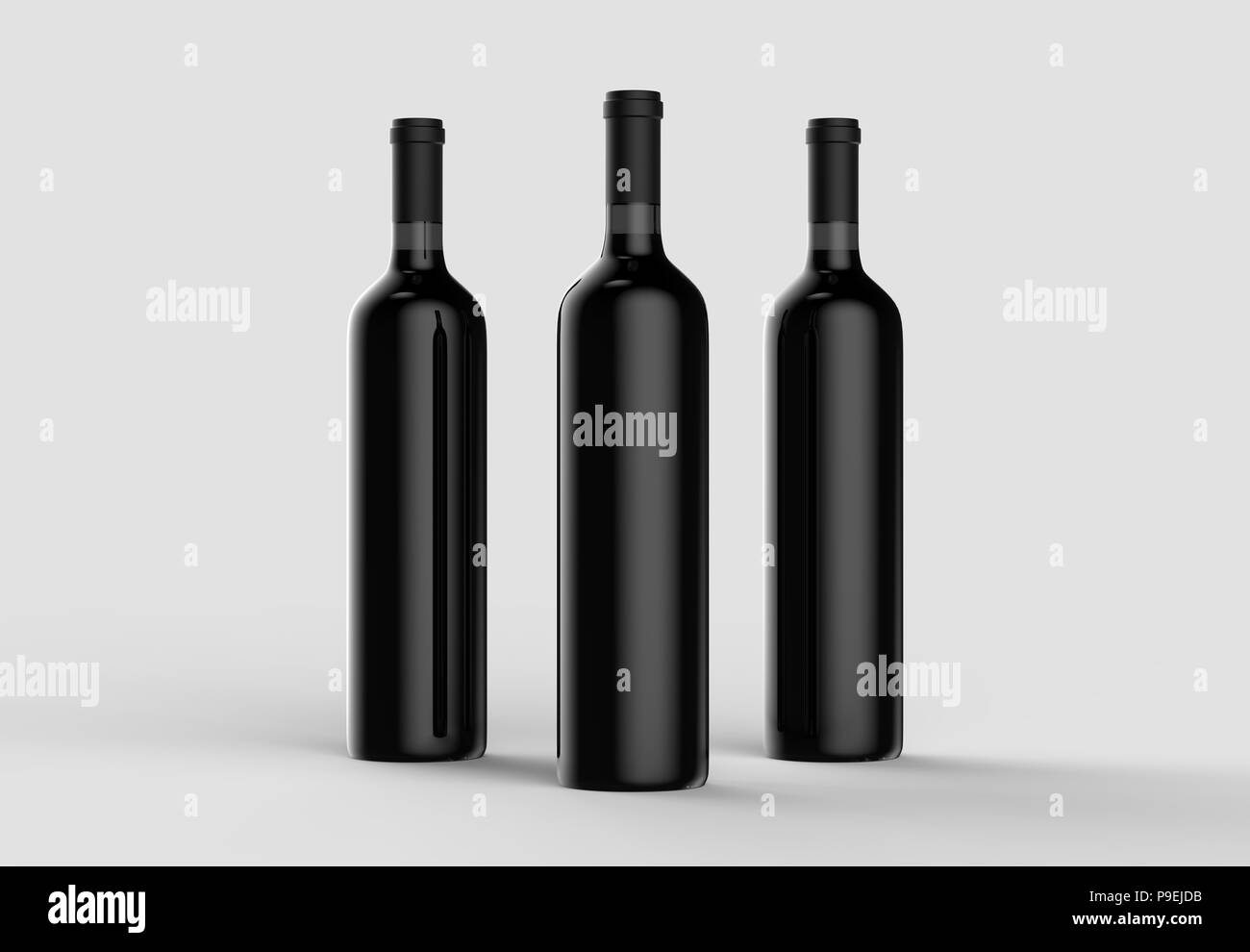 Flasche Wein mock up ohne Etikett. Auf hellgrauem Hintergrund isoliert.  3D-Darstellung Stockfotografie - Alamy