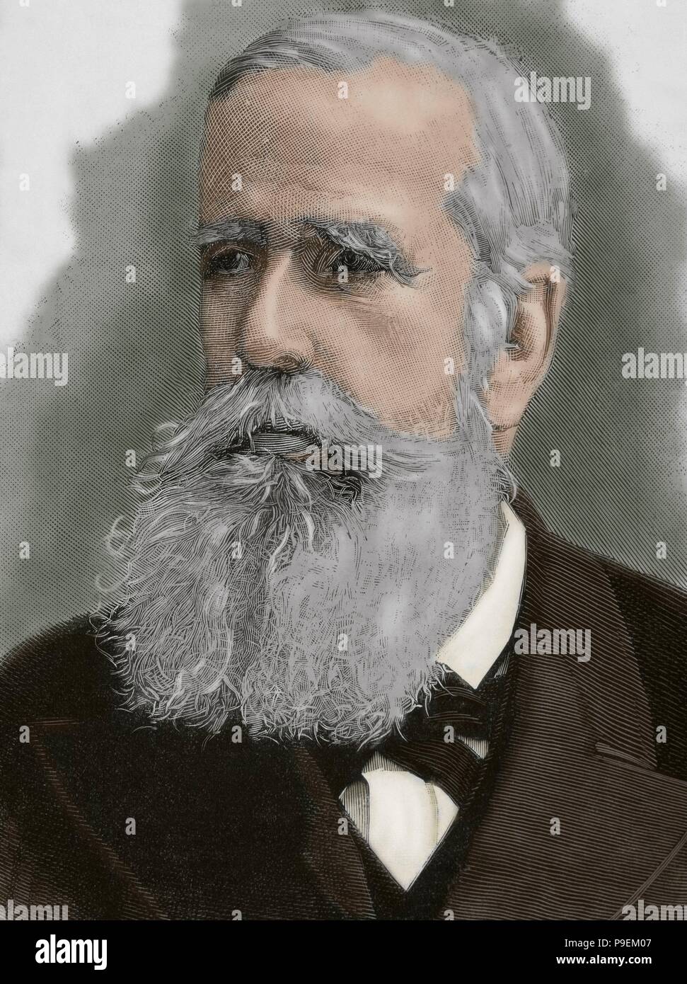 Pedro II. von Brasilien (1825-1891), des Großmütigen. Zweiter und letzter Herrscher des Reiches von Brasilien. Porträt. Gravur. Gefärbt. Stockfoto