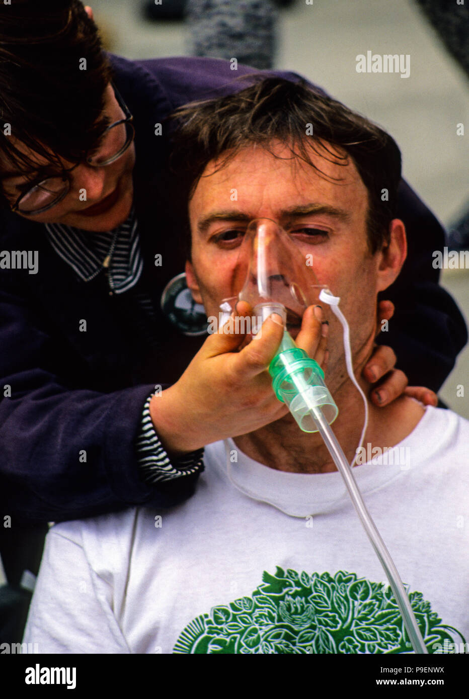 Straßentheater, über Luftverschmutzung, Westminster, London, England, UK, GB. Stockfoto
