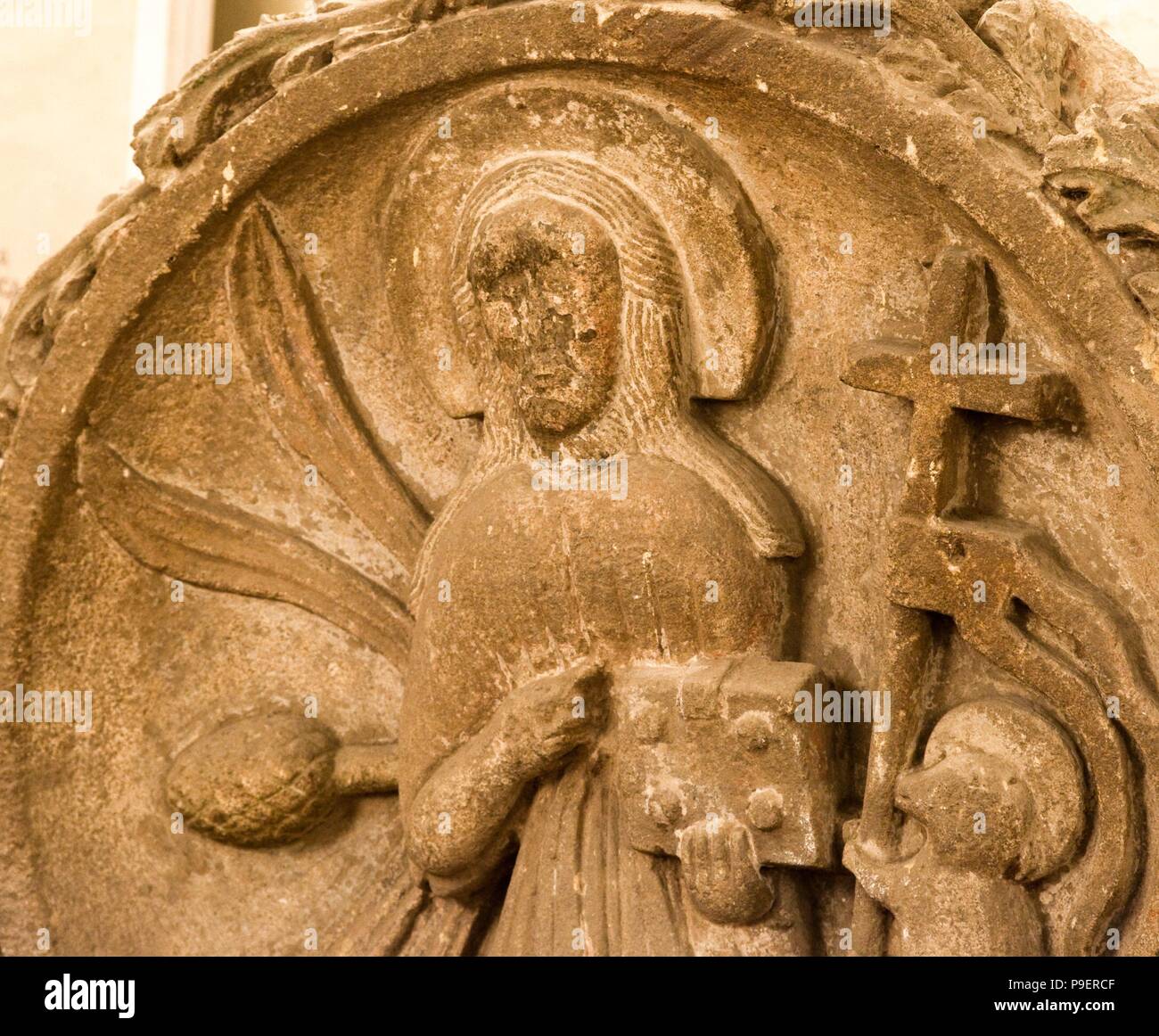 Schlüssel des Bogens von der Basilika von Santa María de Mataró (Detail), des 15. Jahrhunderts, ein architektonisches Element. Stockfoto