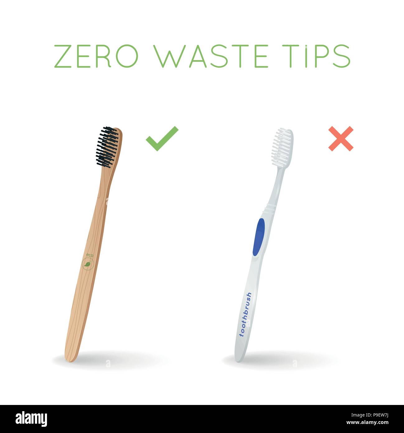 Bambus Zahnbrste statt Plastik Zahnbrste. Null Abfall Tipps. Eco und  gesunden Lebensstil Stock-Vektorgrafik - Alamy