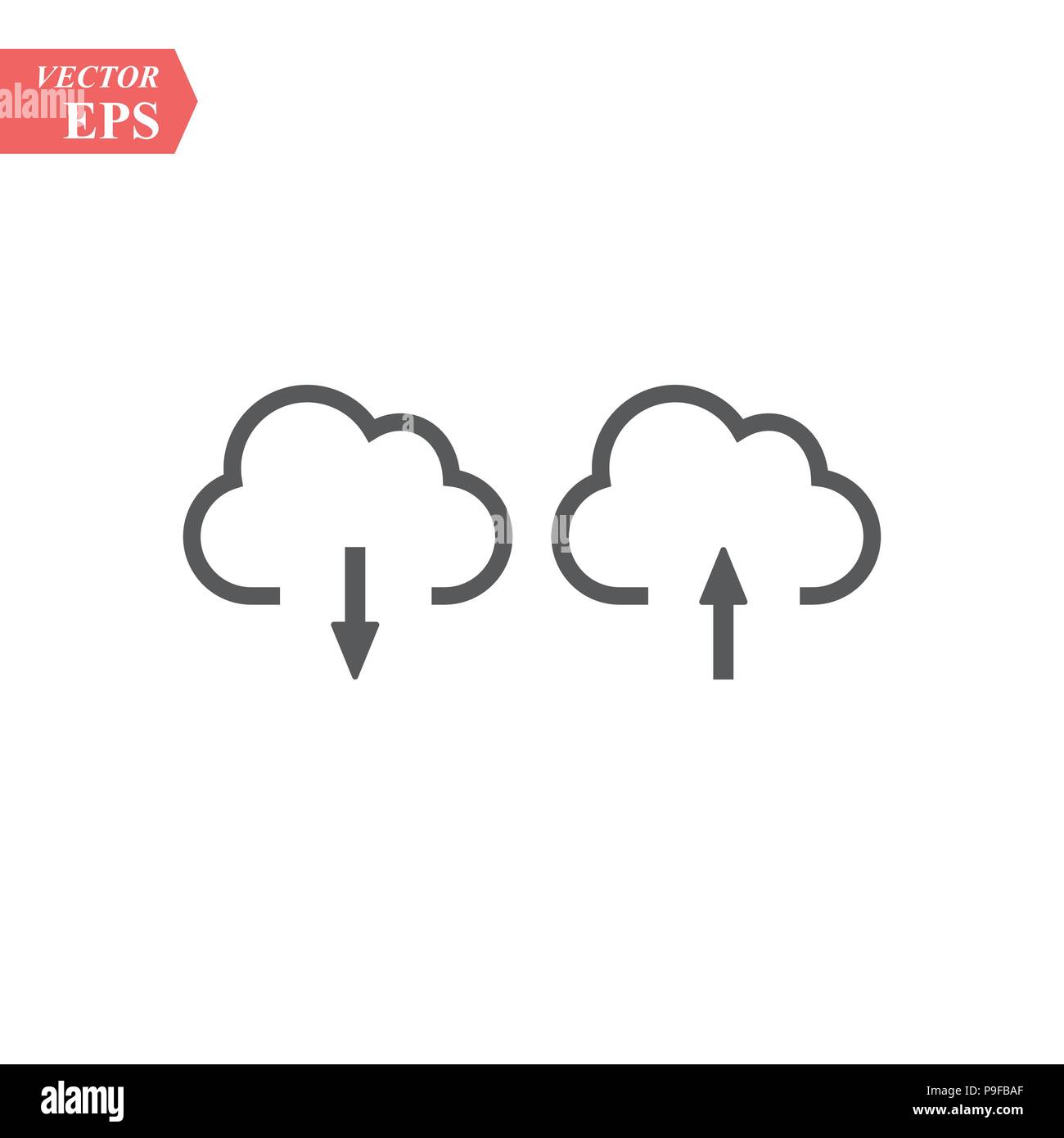 Cloud download und upload Icon flach. Piktogramm schwarz auf weißem Hintergrund. Vector illustration symbol und Bonus" Offen und Geschlossen, Ordner. ep Stock Vektor