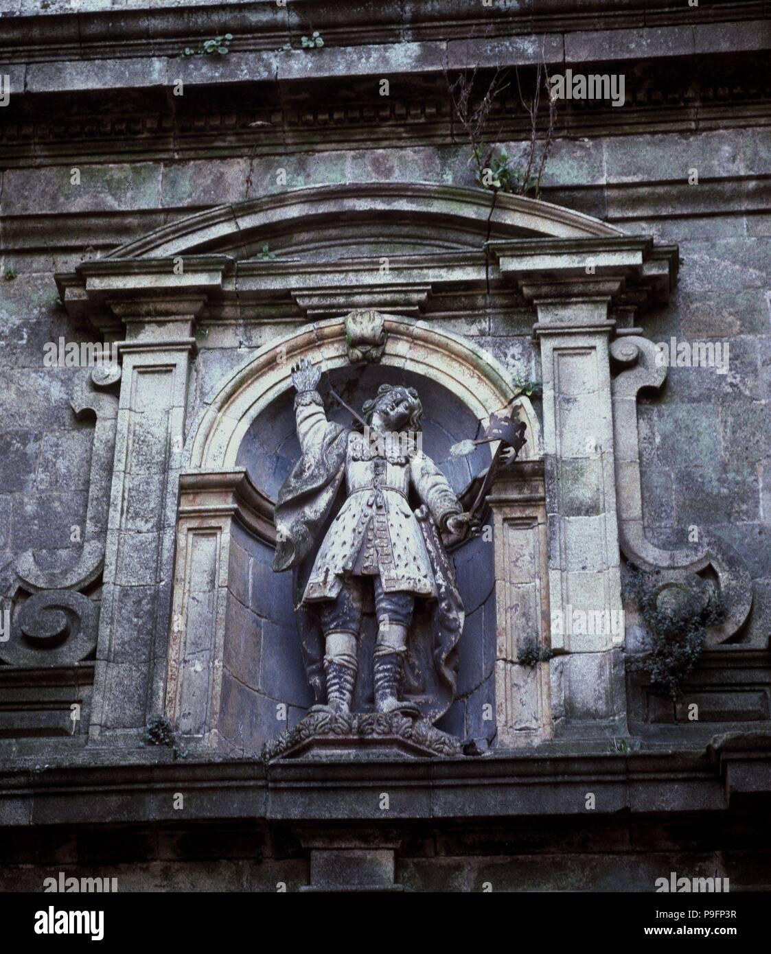 MONASTERIO DE S PAYO DET FACHADA DE LA IGLESIA. Lage: MONASTERIO SAN PELAYO DE ANTEALTARES, SANTIAGO DE COMPOSTELA, La Coruña, Spanien. Stockfoto