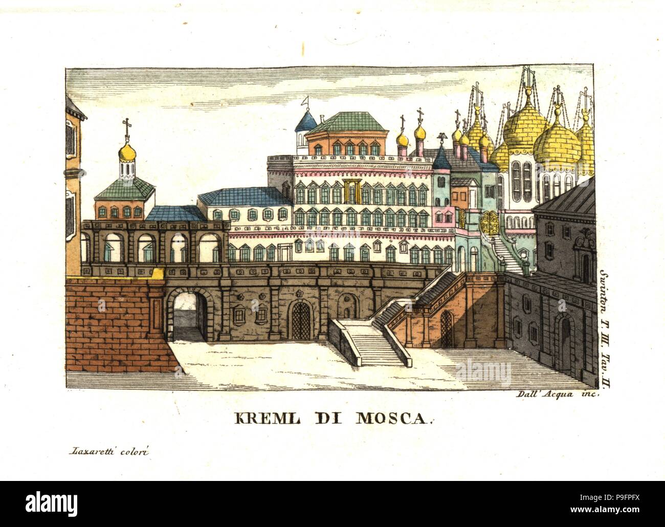 Der Kreml in Moskau, zeigt die Terem Palast, der Kathedrale und den Glockenturm "Iwan der Große". Abbildung von Andrew's Swinton reist in Norwegen, Dänemark und Russland, 1792. Kupferstich von Dell'Acqua Papierkörbe durch Lazaretti von Giovanni Battista sonzogno's Sammlung der interessantesten Reisen (Raccolta de Viaggi Piu Interessanti), Mailand, 1815-1817. Stockfoto