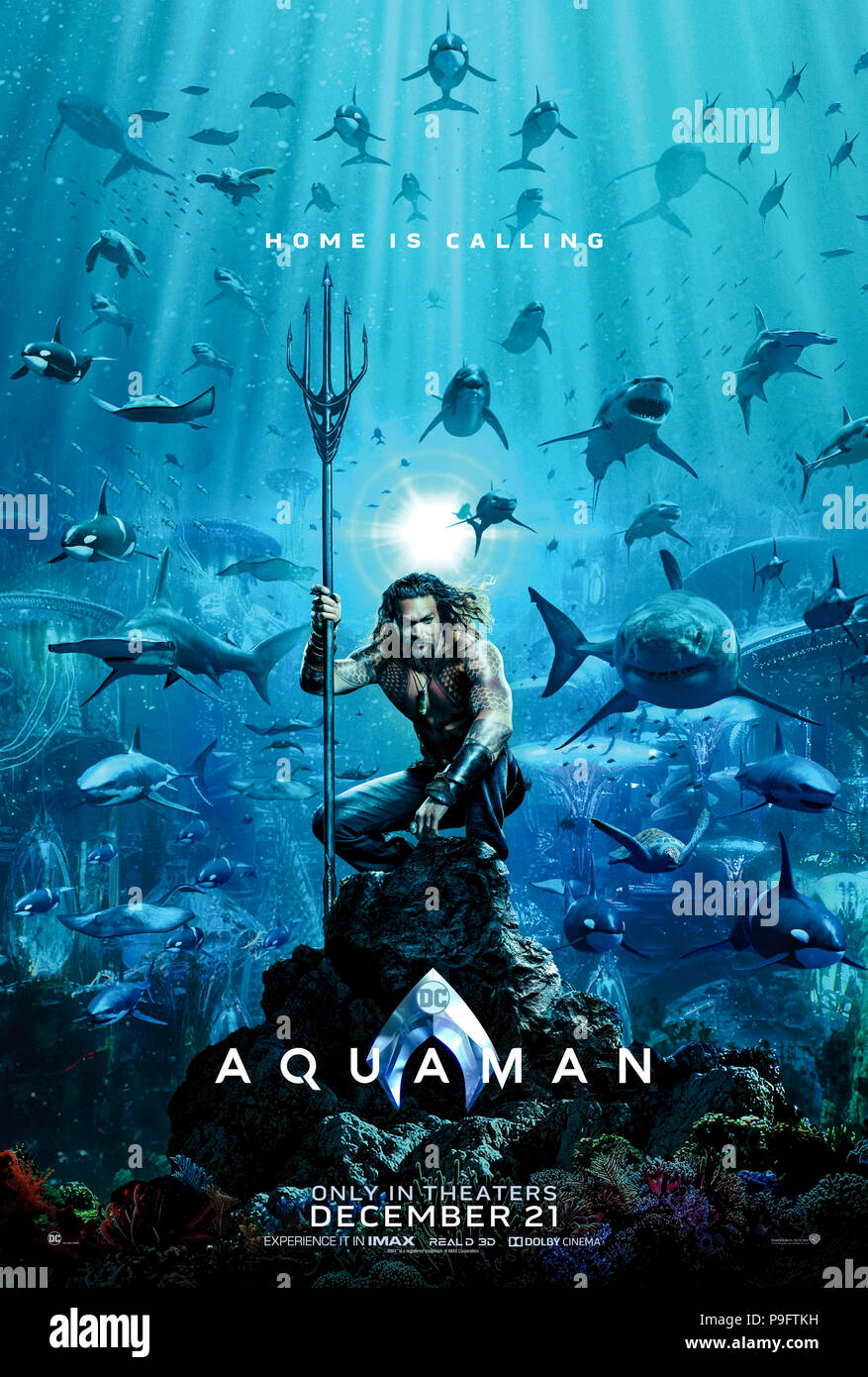 Aquaman (2018) von James Wan Regie und Hauptdarsteller Jason Momoa, Amber Heard, Nicole Kidman und Randall Park. Arthur Curry entdeckt, er ist der König von Atlantis auch als Aquaman bekannt. Stockfoto