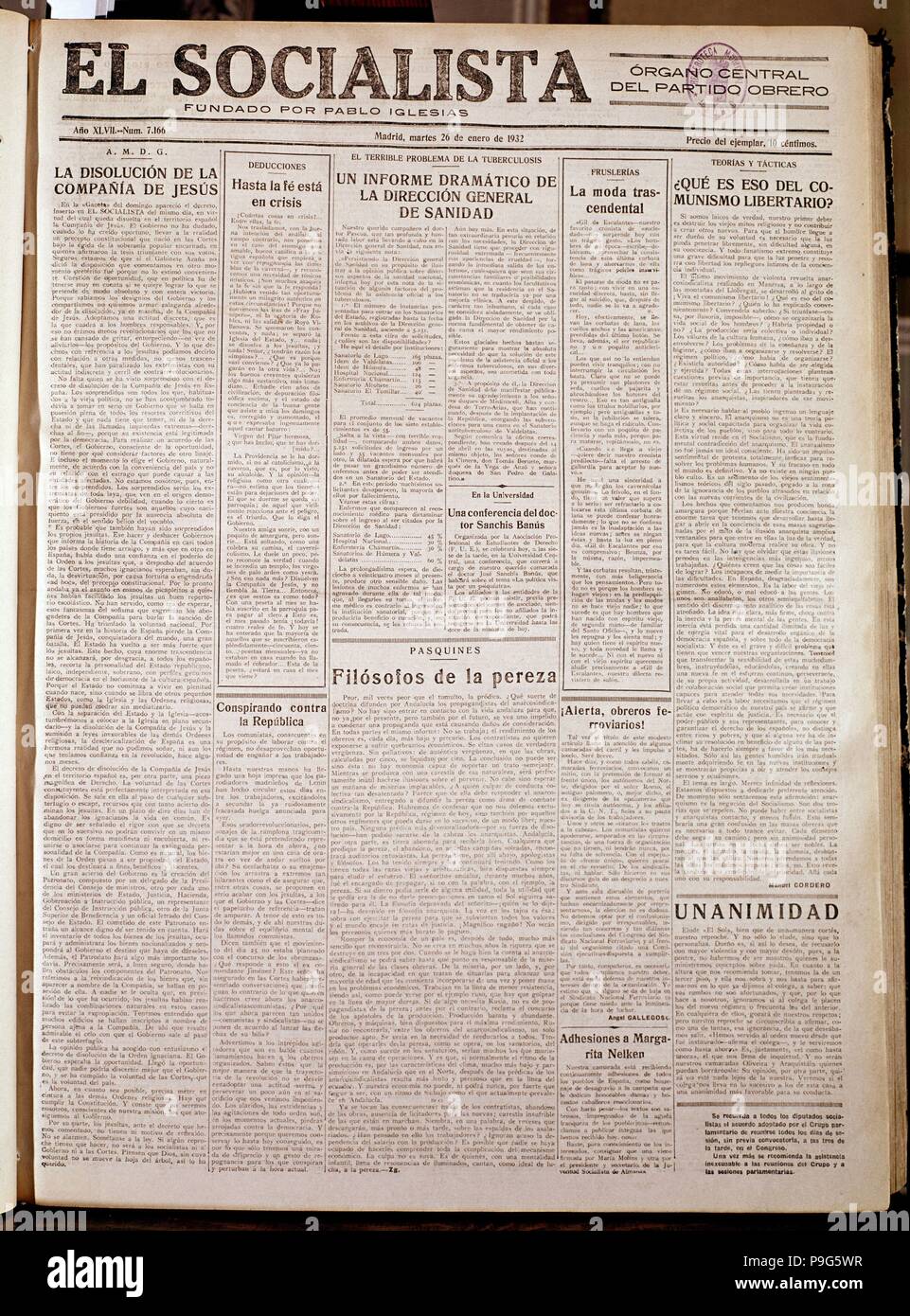 PERIODICO EL SOCIALISTA - 1932. Lage: Biblioteca Municipal, MADRID, SPANIEN. Stockfoto