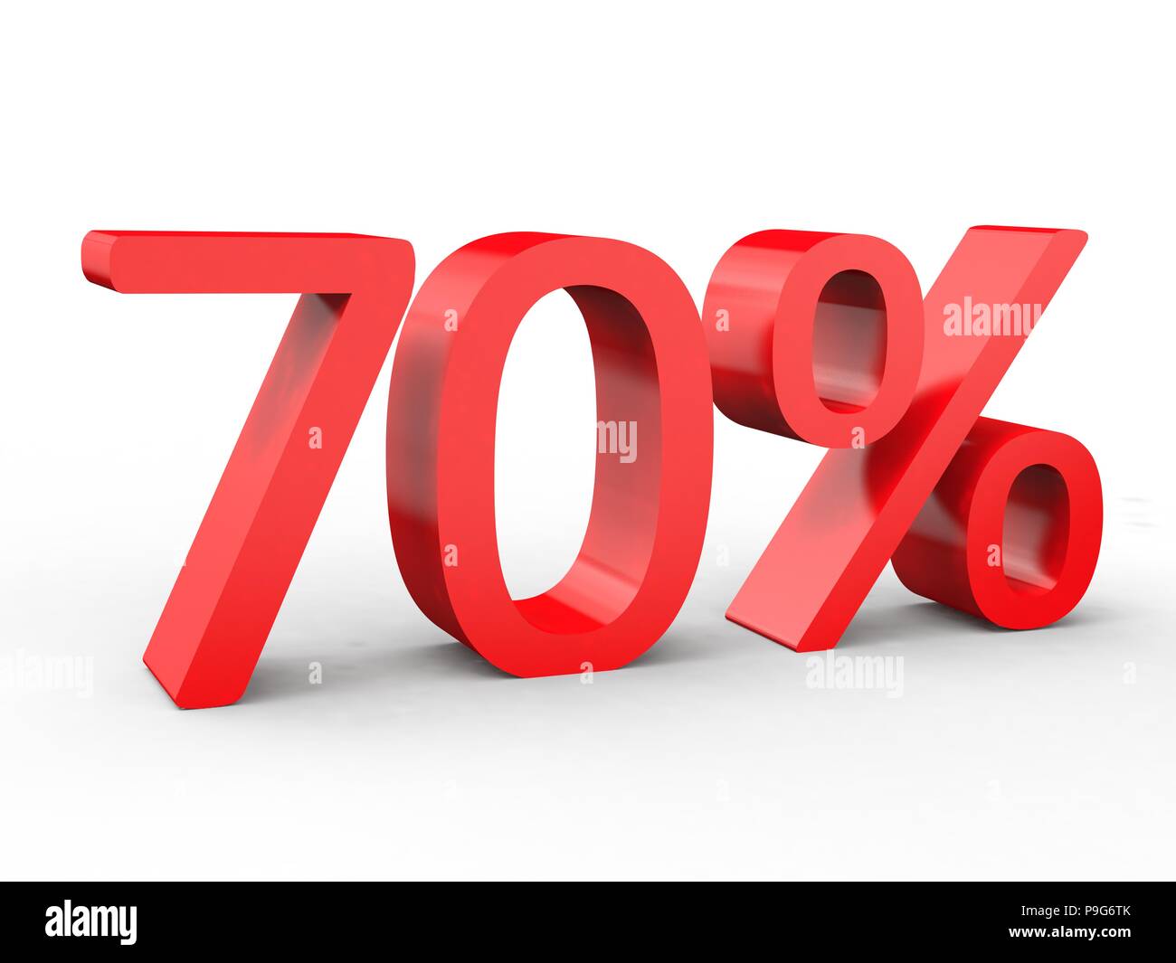 70 Prozent Rabatt. Rot 3 D-Nummern auf isolierten weißen Hintergrund Stockfoto