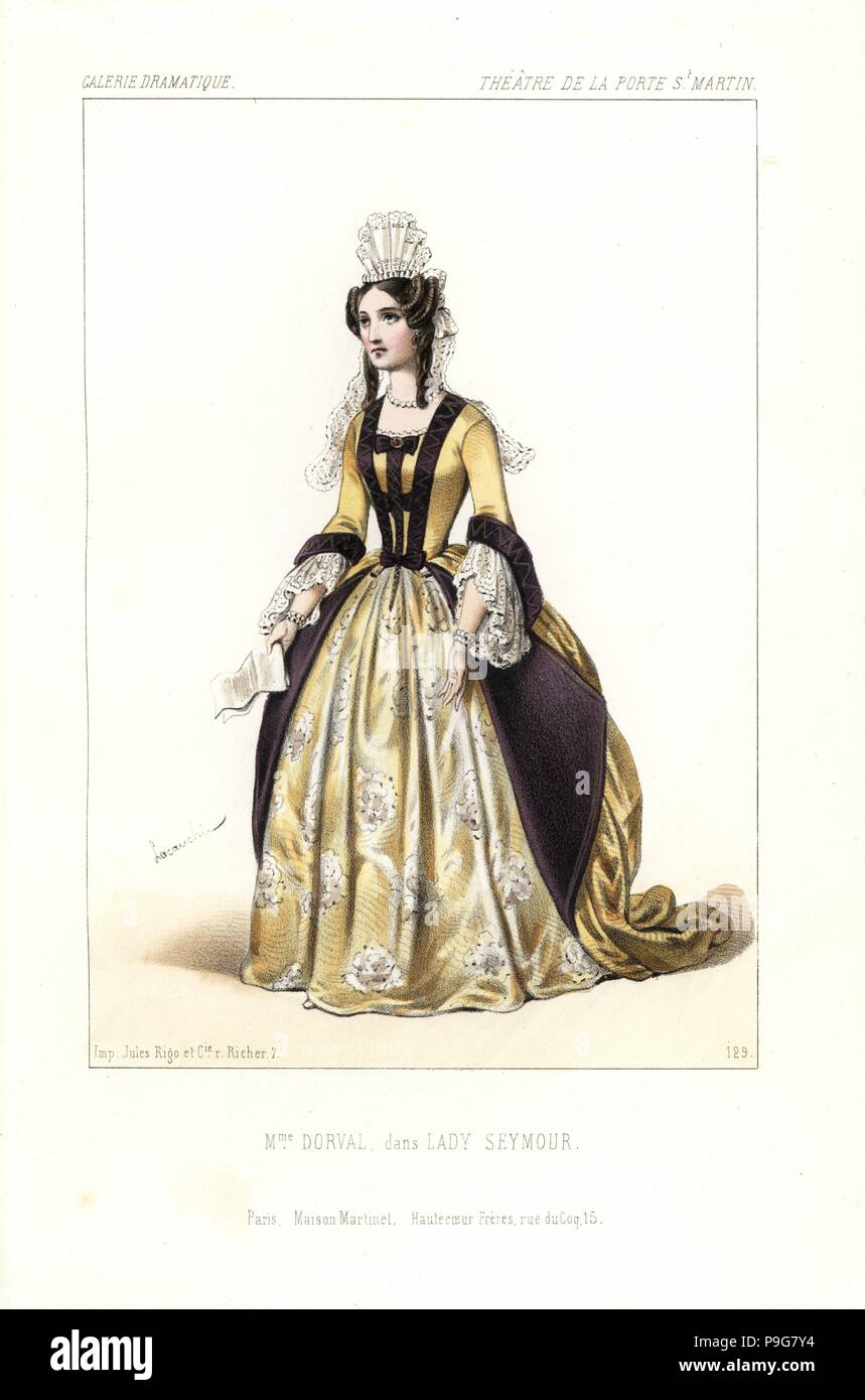 Marie Dorval in Charles Duveyrier Lady's Seymour, Theatre de la Porte St. Martin, 1845. Papierkörbe Lithographie nach einer Zeichnung von Alexandre Lacauchie von Victor dollet's Galerie Dramatique: Kostüme des Theater de Paris, Paris, 1845. Stockfoto