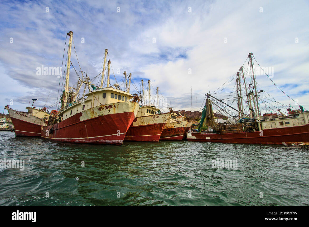 Bericht der Fischerhafen von Guaymas Sonora. Reportaje del Puerto pesquero de Guaymas Sonora. Stockfoto