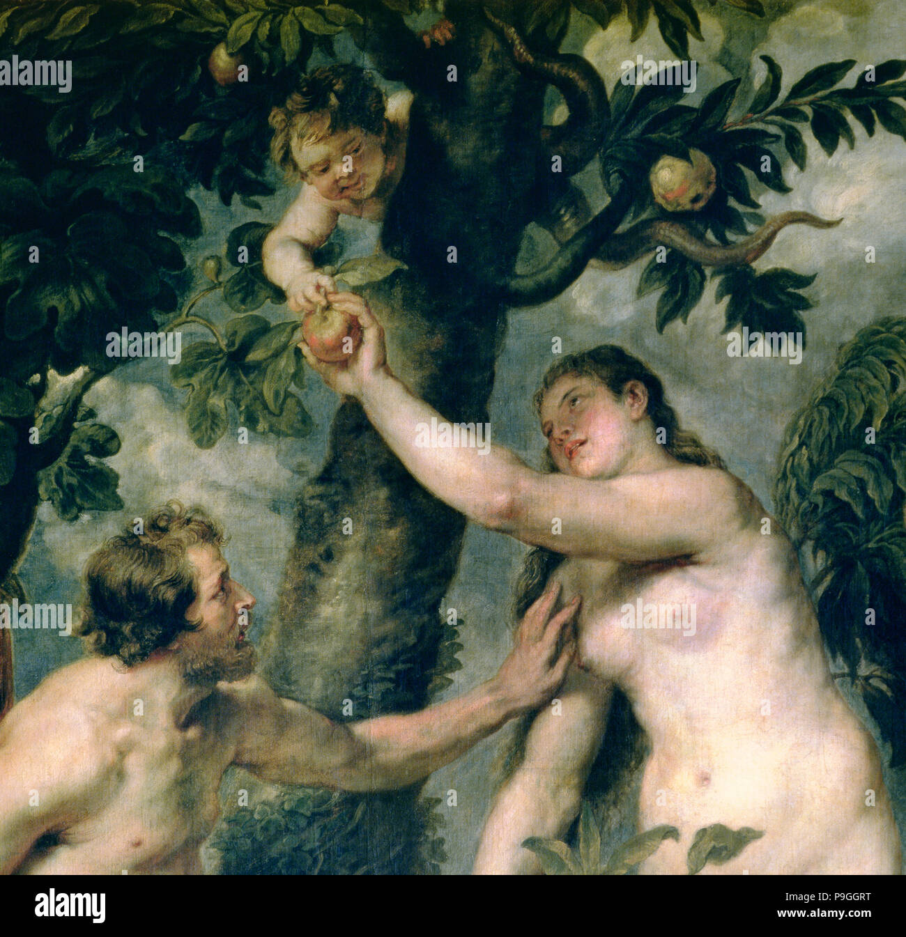 Detail der Gemälde von Peter Paul Rubens (1577 - 1640) 'Adam und Eva', im Prado Muse … erhalten Stockfoto