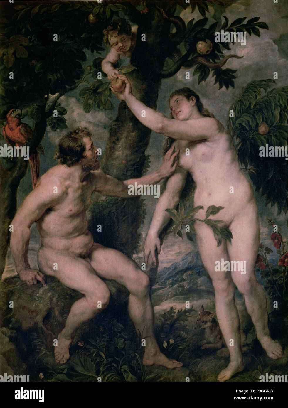 Gemälde von Peter Paul Rubens (1577 - 1640) 'Adam und Eva', Kopie von Tizians Gemälde, im Th… gehalten Stockfoto