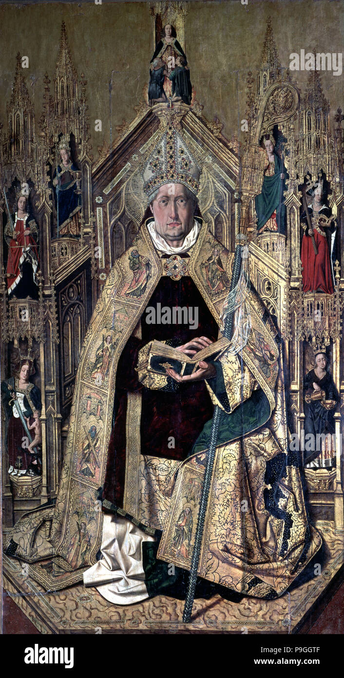 Hl. Dominikus von Silos thront als Abt', von Bartolomé Bermejo. Stockfoto