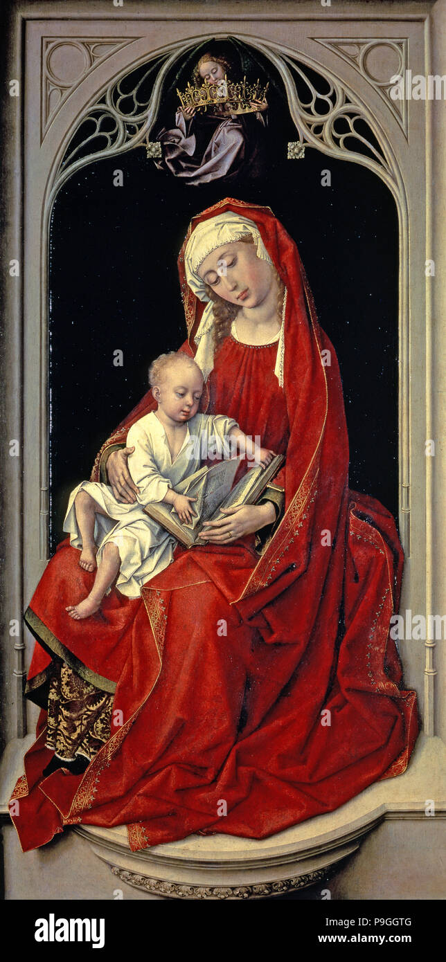 Die Jungfrau und das Kind", die auch als 'Madonna in Rot bekannt' und 'Madonna Duran', von Roger Van der W… Stockfoto