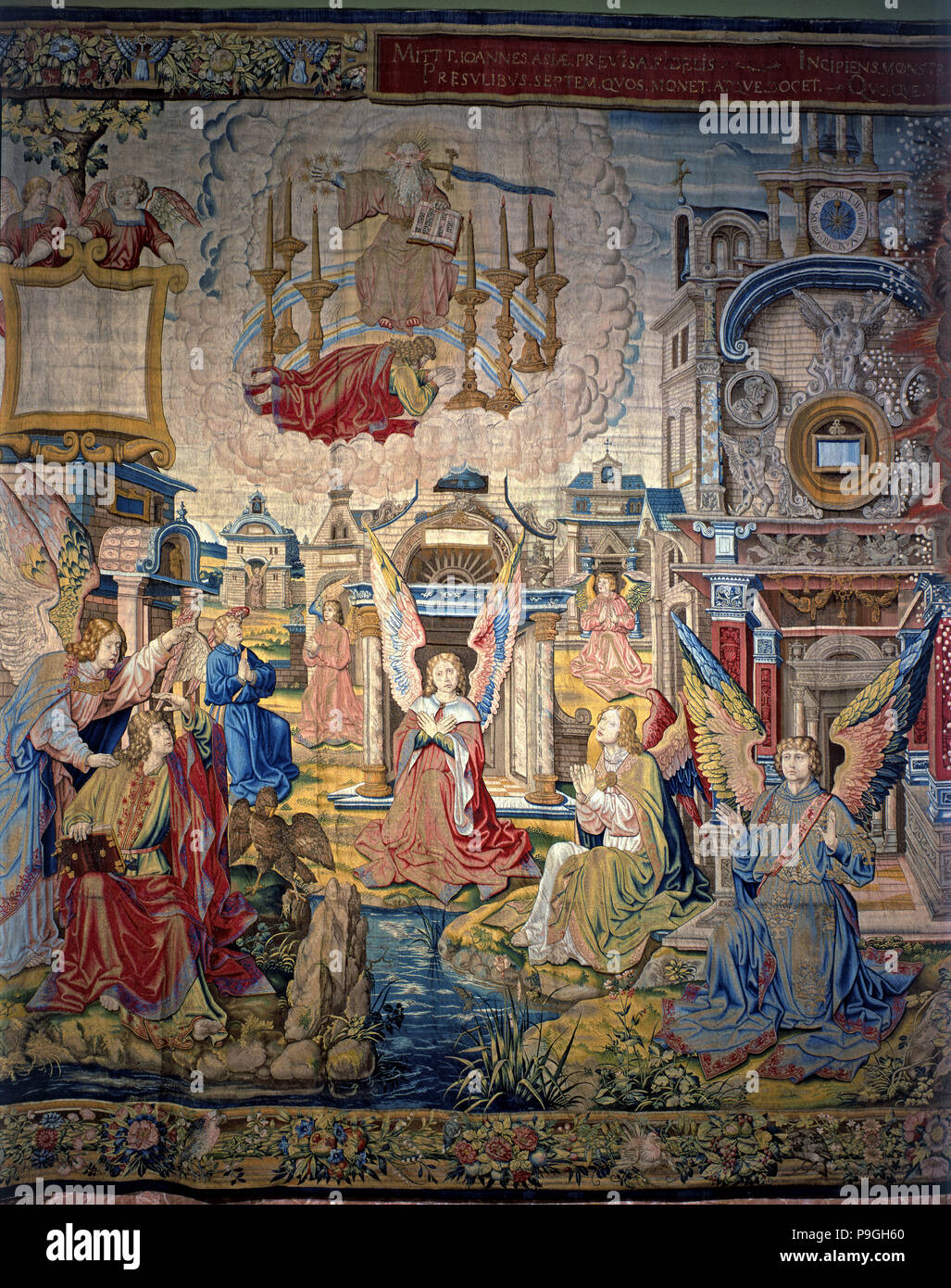 Die Offenbarungen", eine Sammlung von acht Gremien in Brüssel im sechzehnten Jahrhundert gewoben. 'Saint… Stockfoto