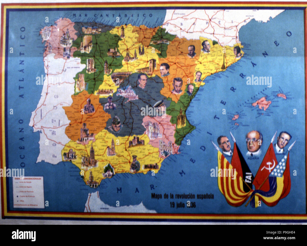 Zweite Republik. (1931-1939), Karte der Spanischen Revolution am 19. Juli 1936. Stockfoto