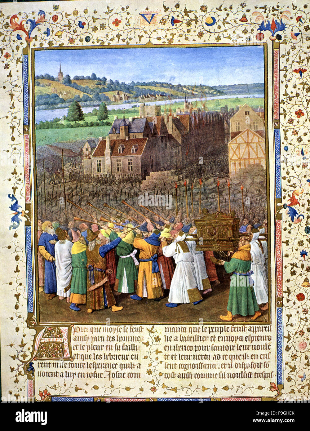 Die Joshua Prophet mit dem Heiligen Lade von der Eroberung Jerichos, Miniatur im "Antiquites judaiqu… Stockfoto