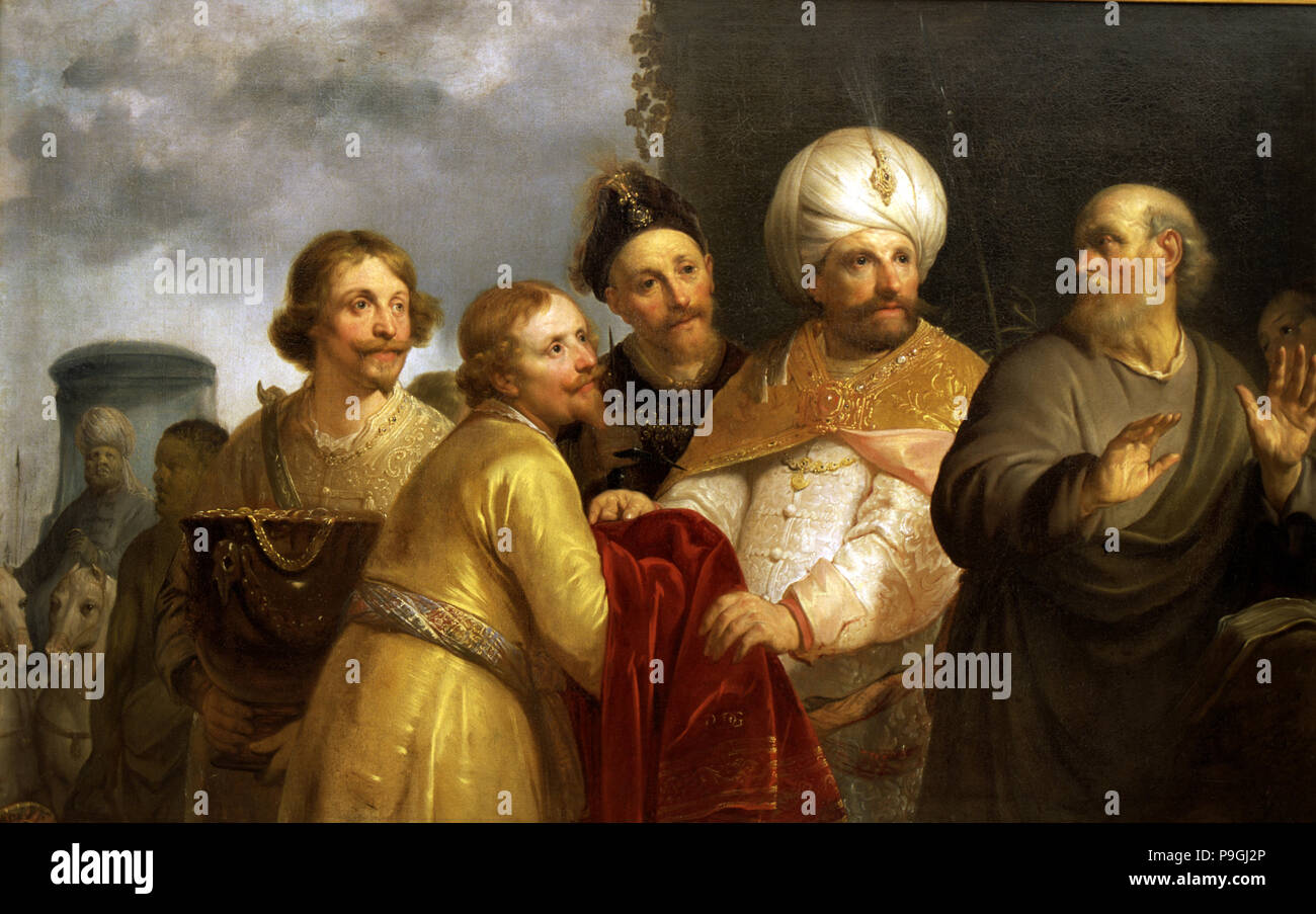 "Der Prophet Elisa Ablehnung der Geschenke des Namon", Öl, 1637 von Pieter Grebber. Stockfoto