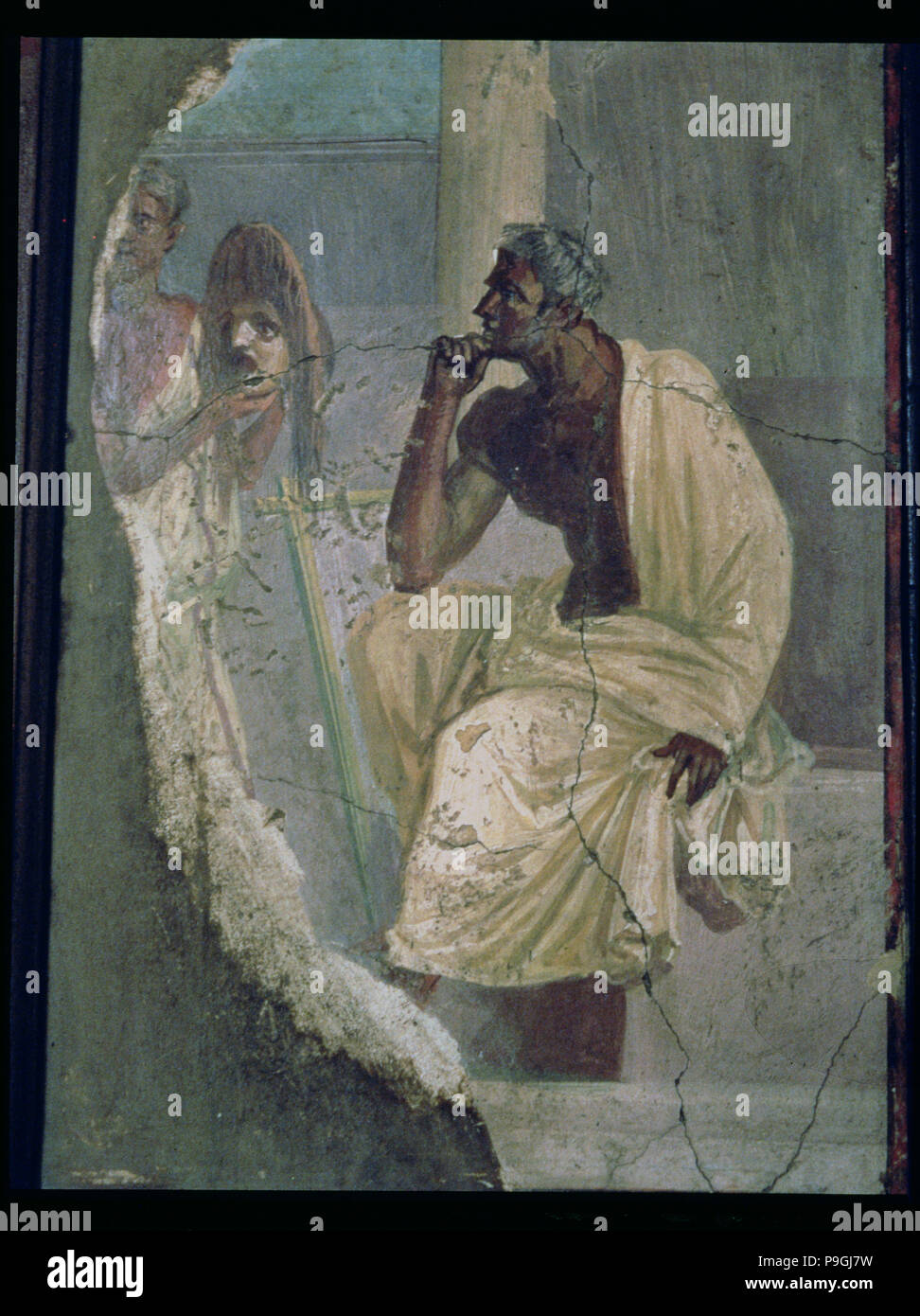 Schauspieler und Maske, Fresko aus dem Haus des Tragischen Dichters von Pompeji. Stockfoto