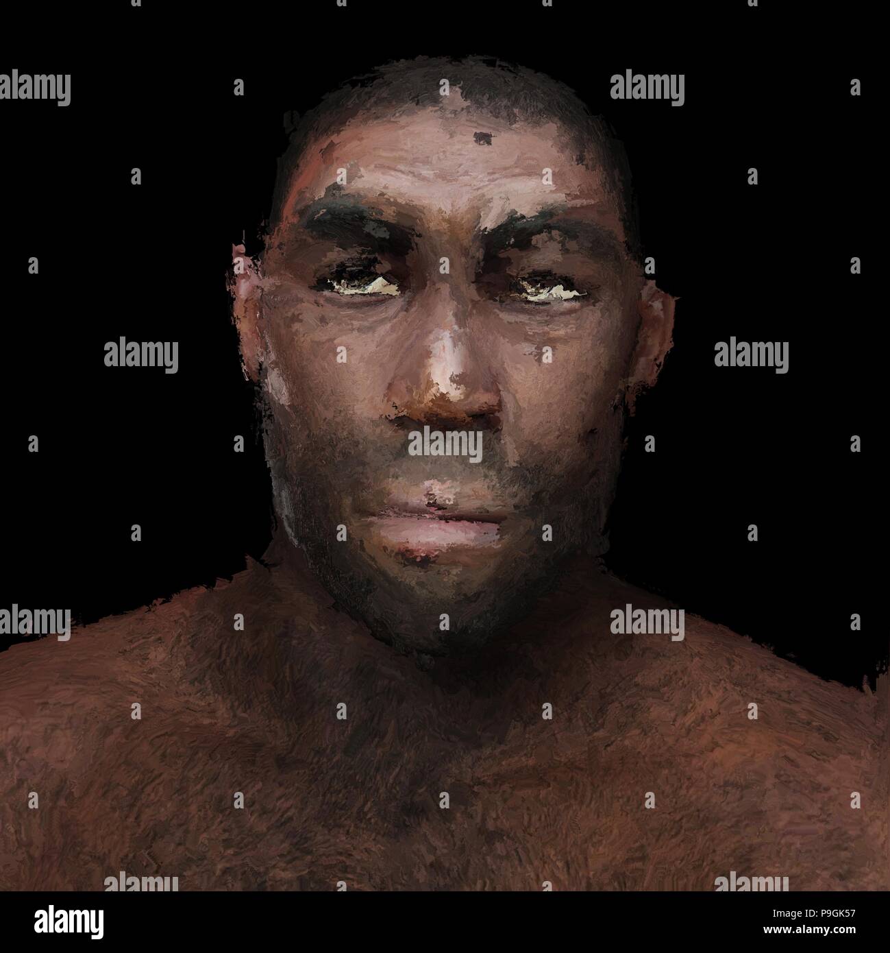Digitale Malerei eines prähistorischen Menschen, auf eigene 3D-Rendering, kein Modell Release oder Eigentum Version erforderlich Stockfoto