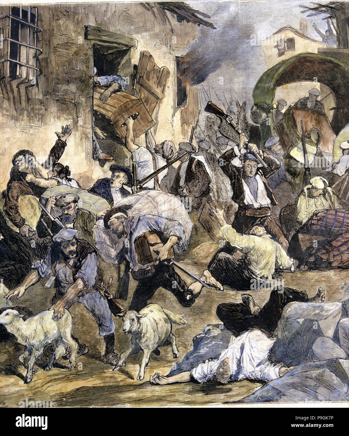 Entlassung der Stadt Cuenca und Eingabe der Wagenliste Truppen kommandiert von Infante D. Alfonso, d... Stockfoto