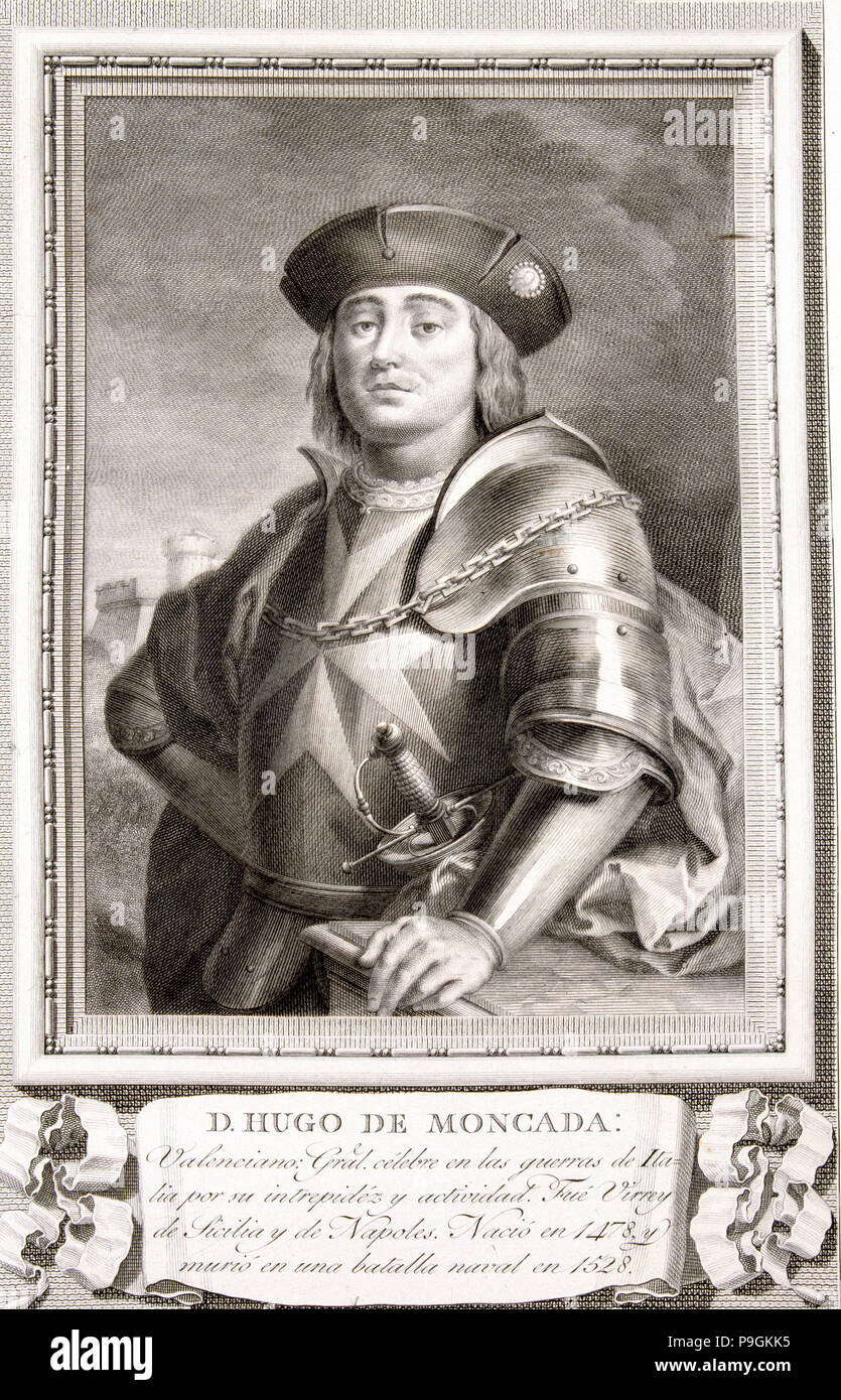 Hugo de Moncada (1478-1528), spanischer General, Kupferstich aus der Sammlung "illustre Männer'. Stockfoto