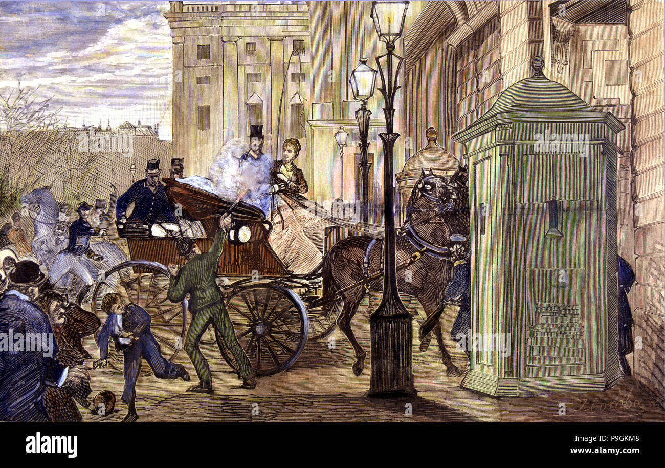 Versuchen Terroristen auf Betreten des Palastes, den 30. Dezember 1879 von Alfonso XII., König von Spanien,… Stockfoto