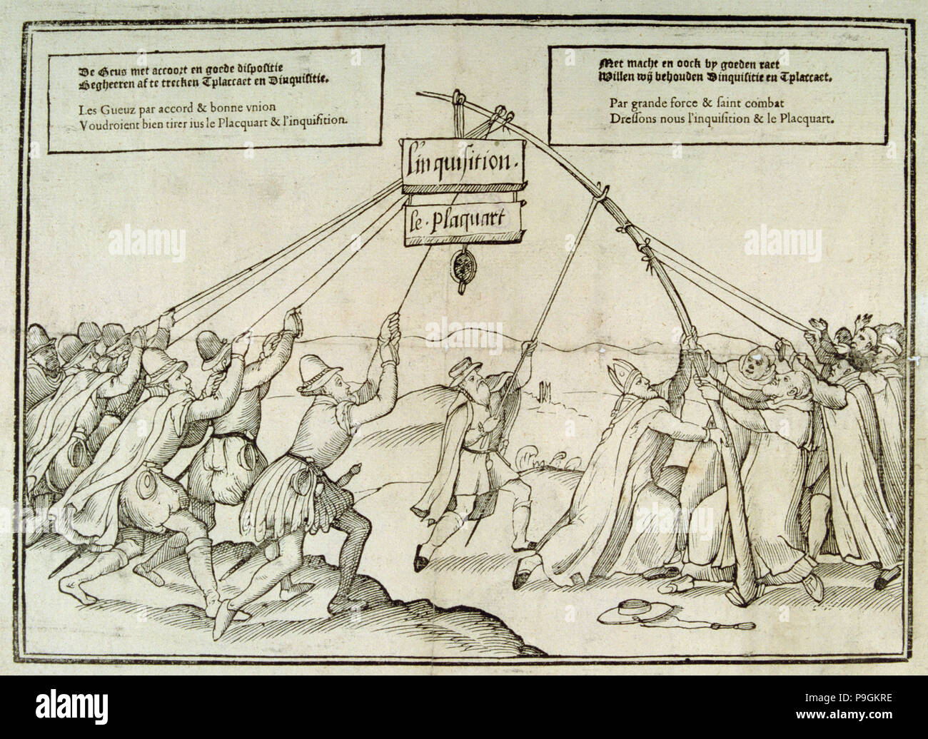 Niederländische satirische Gravur auf der Inquisition. Stockfoto