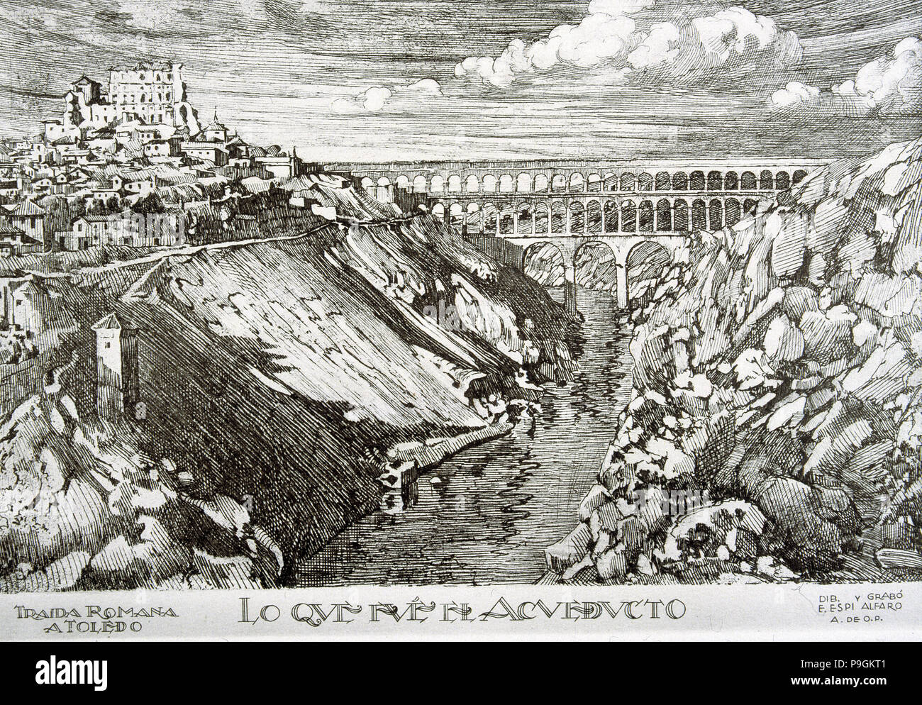 Was das aquädukt war, römische Wasserversorgung, Gravur. Stockfoto