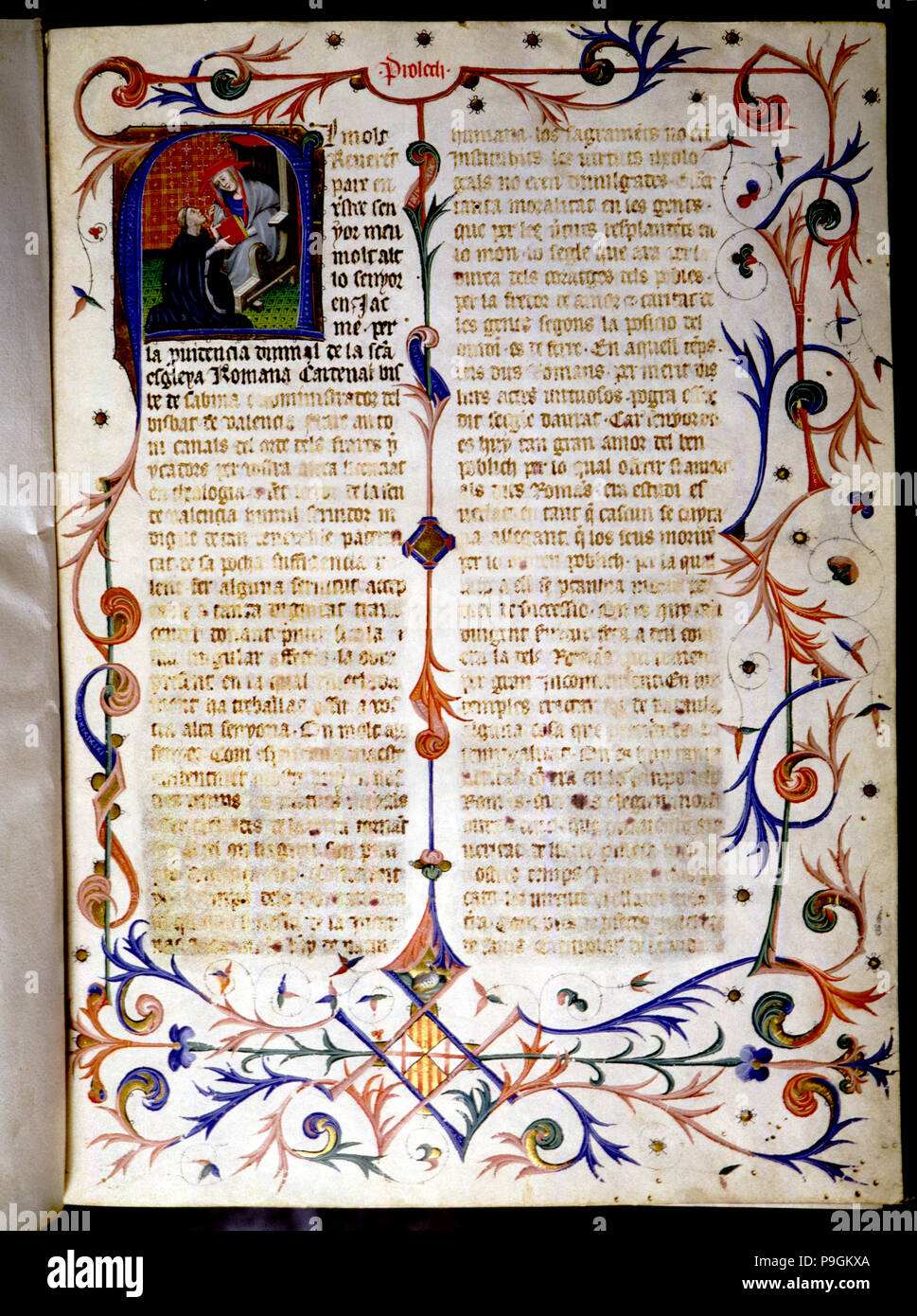 Bebilderte Seite des 'Manuscript von Valerius Maximus", die von Arnau de Collis 1408 und t… kopiert Stockfoto