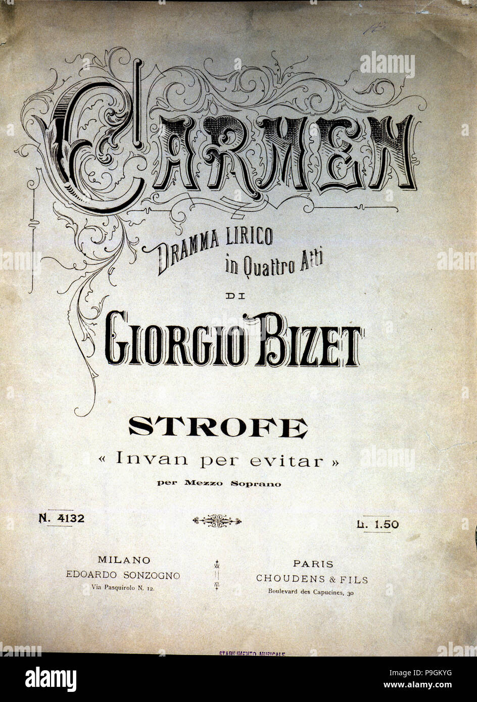 Abdeckung des Ergebnis aus der Oper "Carmen" von Giorgio Bizet, italienische Ausgabe von 1920. Stockfoto