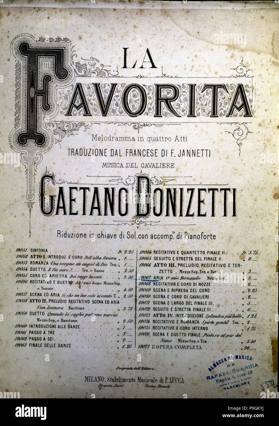 Abdeckung des Ergebnis aus der Oper "Der Favorit" von Gaetano Donizetti. Stockfoto