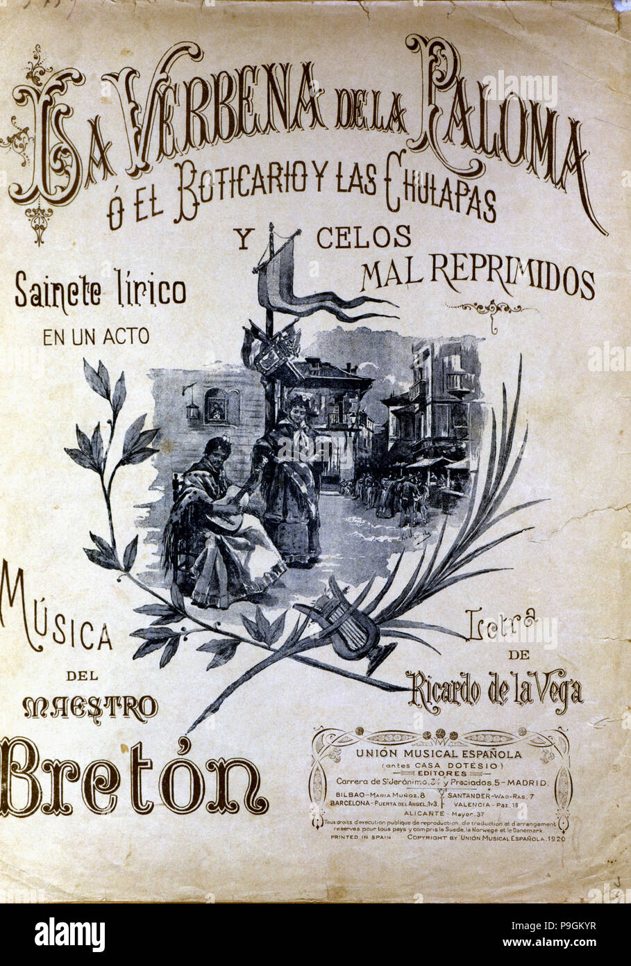 Abdeckung der Operette "La Verbena de la Paloma", 1893, Tomas Breton Komponist. Stockfoto