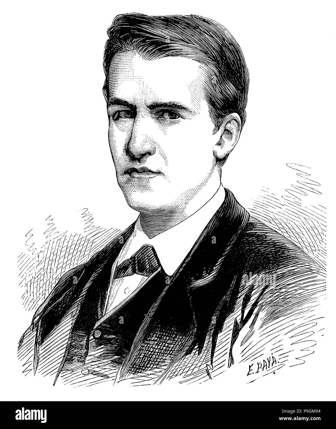 Thomas Alva Edison (1847-1931), US-amerikanischer Erfinder, Gravur 1887. Stockfoto
