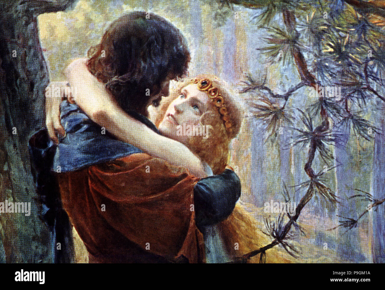 Und Tristan und Isolde, literarische Figuren der mittelalterlichen Legende, die unmögliche Liebe symbolisieren. Stockfoto