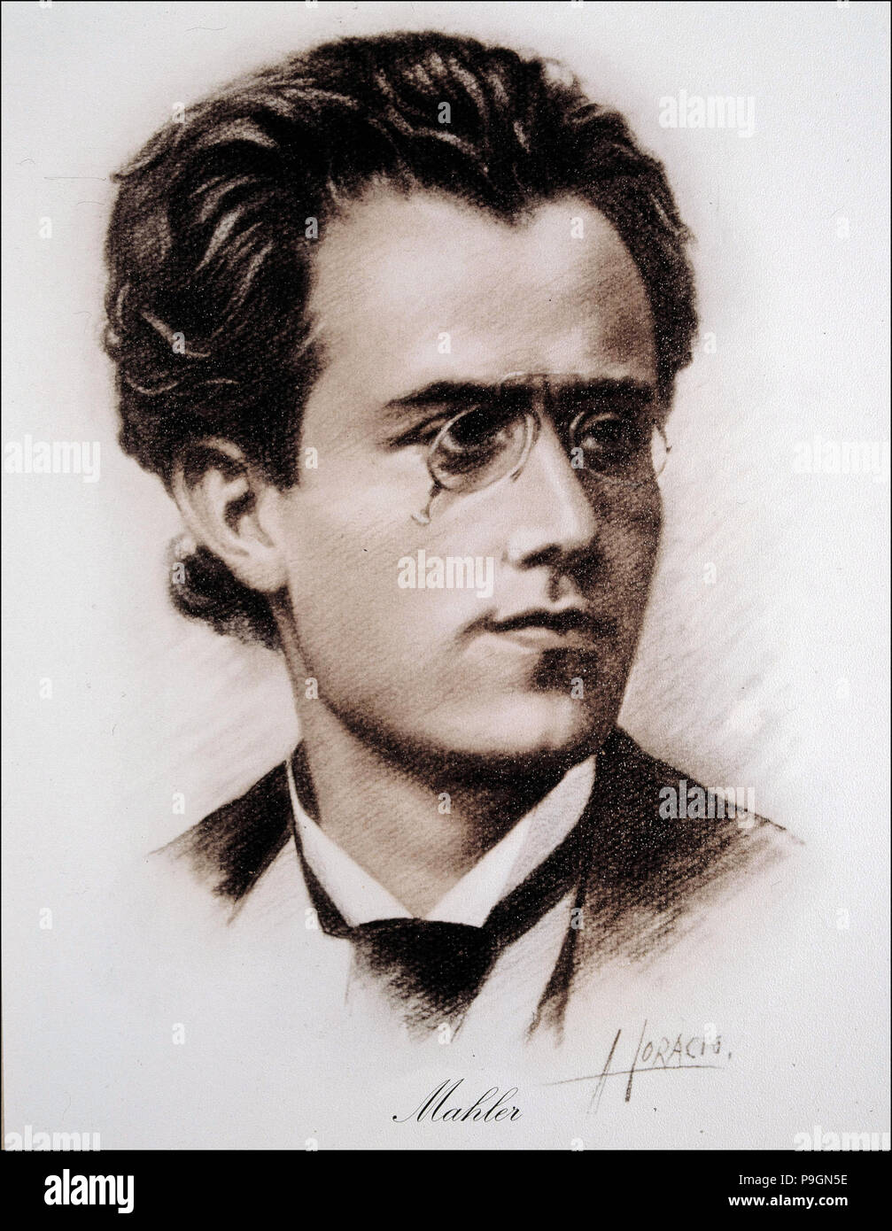 Gustav Mahler (1860-1911), österreichischer Komponist und Musiker, Zeichnung von Horacio. Stockfoto