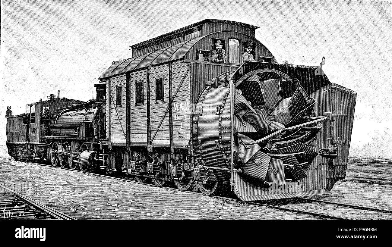 Nordamerikanischen Rotationsmaschine für Clean-out der Schnee von Eisenbahnschienen, 1901. Stockfoto