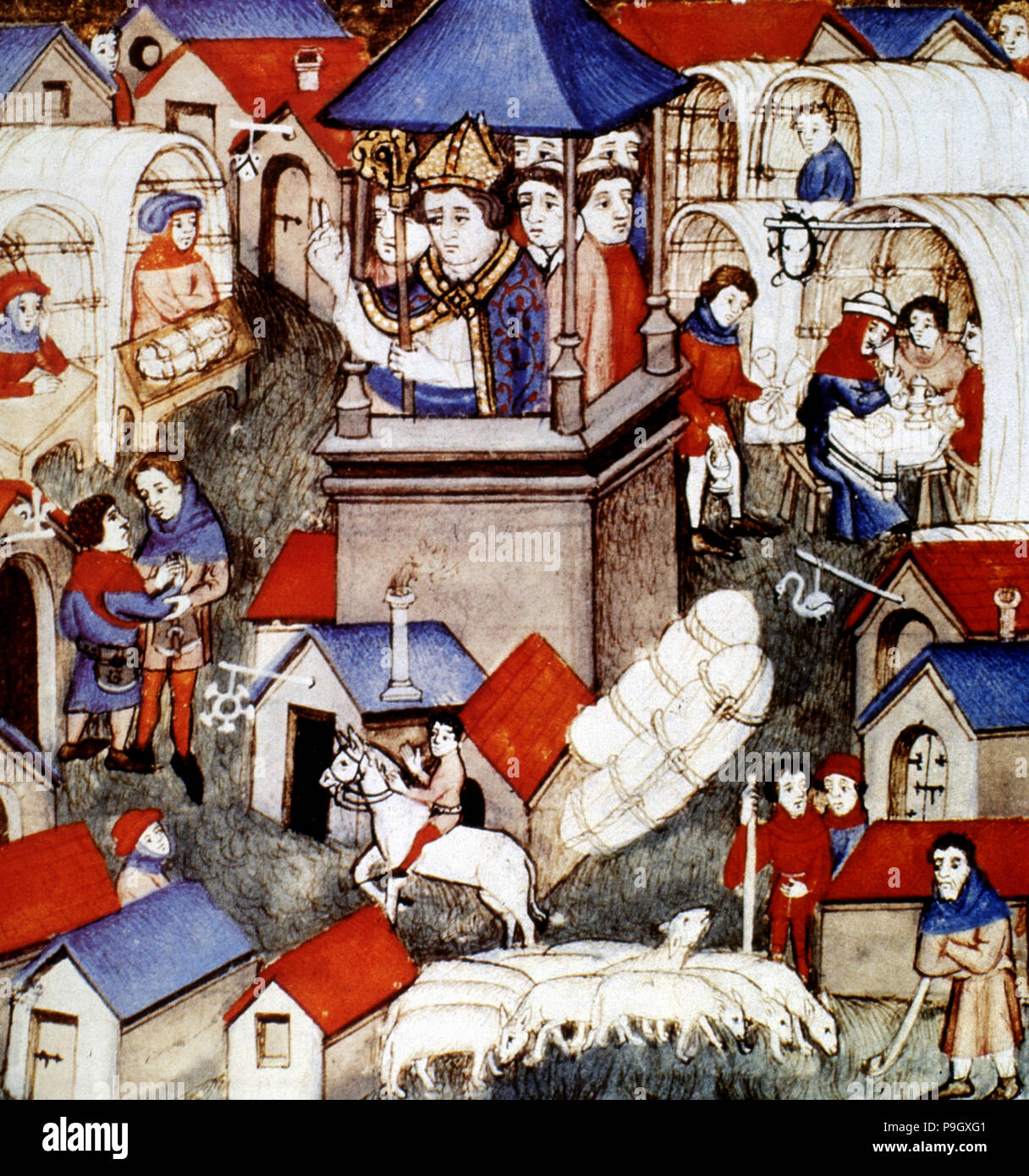 Segen der Messe von Saint-Denis in Paris, 14. Jahrhundert Miniatur. Stockfoto
