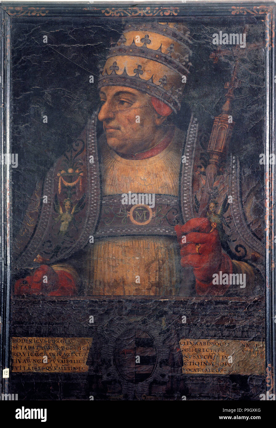 Alejandro Borgia, Alejandro VI (1431-1503). Papst (1492-1503). Öl Malerei auf guadamacil. Stockfoto