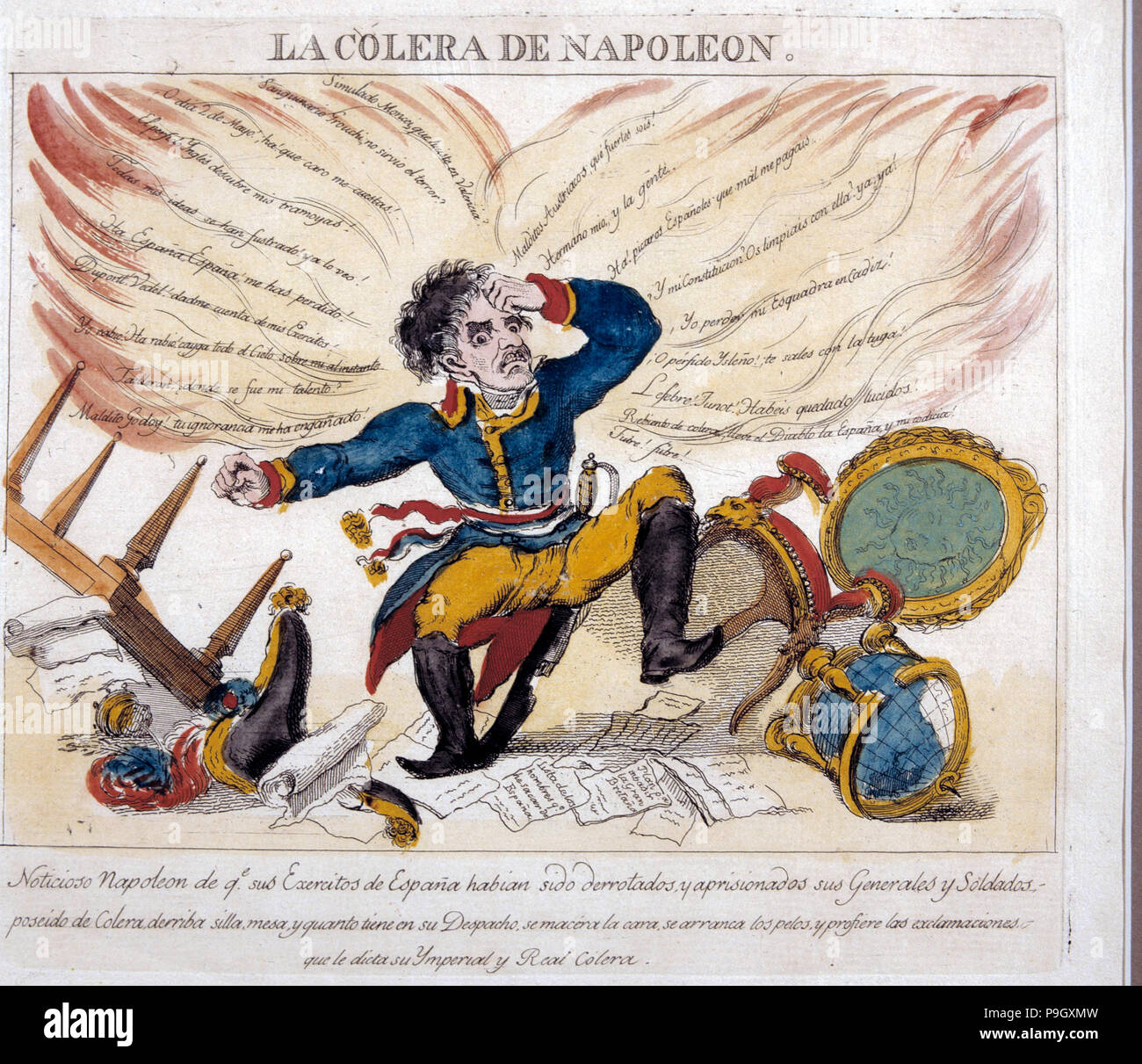 Der Zorn von Napoleons Napoleon Bonaparte (1759-1821), satirische Gravur. Stockfoto