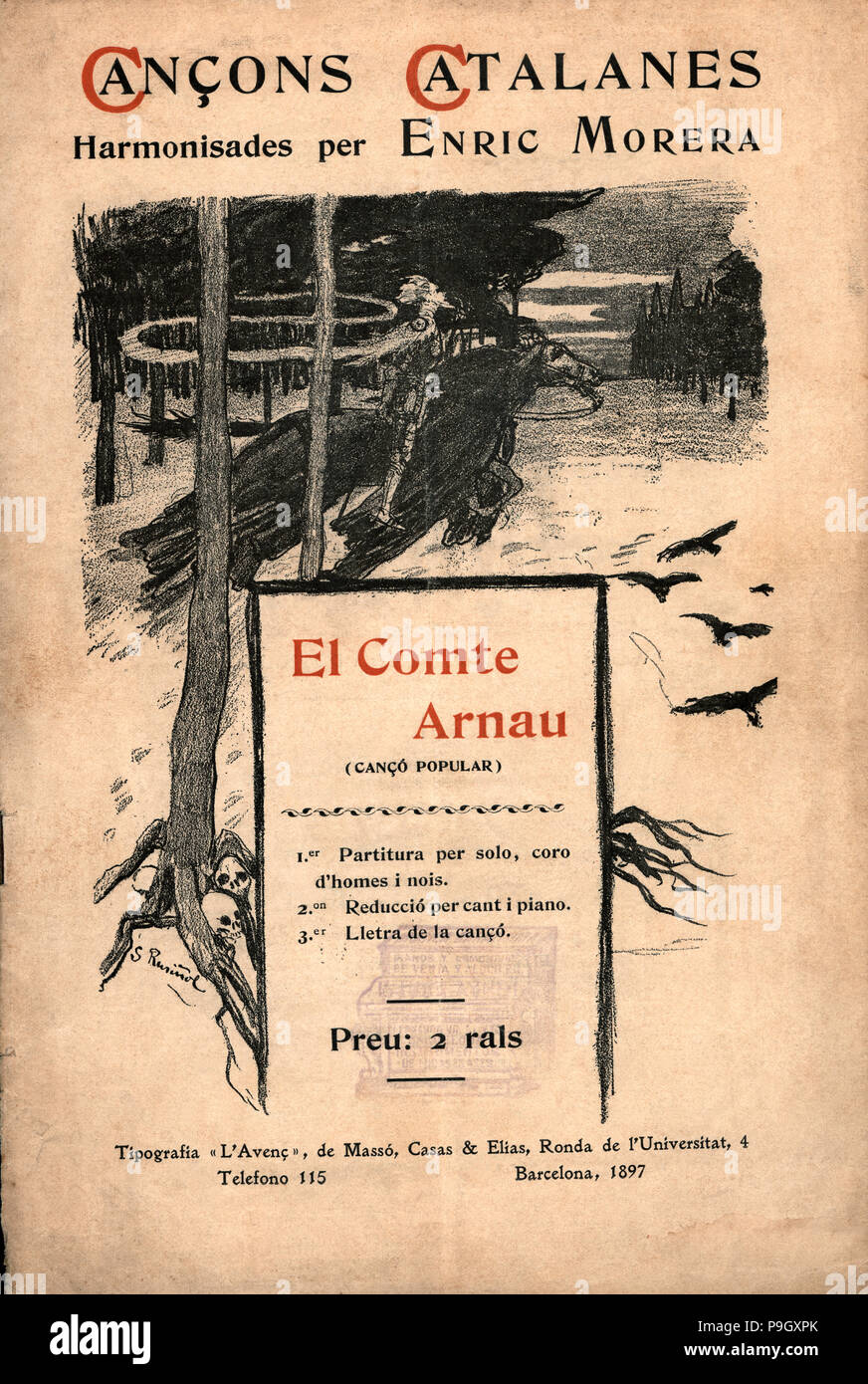 Musikalische Kerbe von der beliebten Song "El Comte Arnau, 'von Enric Morera (Barcelona, 1865 … harmonisierten Stockfoto