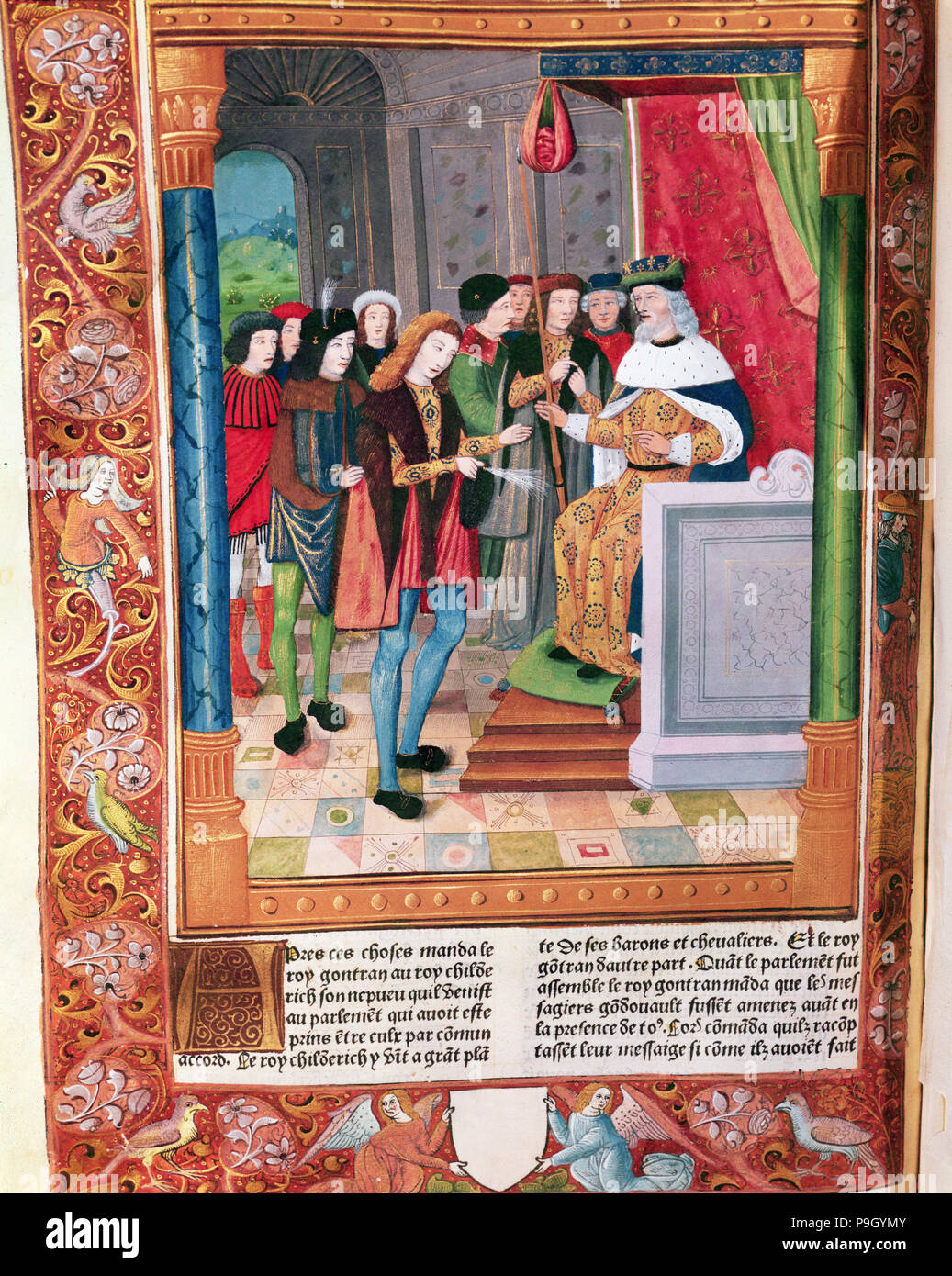 Gontran, König von Burgund (561-592), ernennt als seinen Nachfolger auf den Thron Childebert II., seine n ... Stockfoto