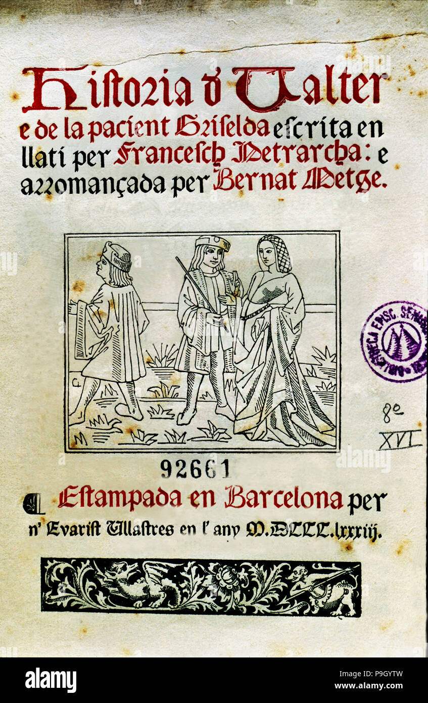 Geschichte von Valter und Patient Griselda von Francesco Petrarca, Faksimile des 15. Jahrhunderts manuscr… Stockfoto