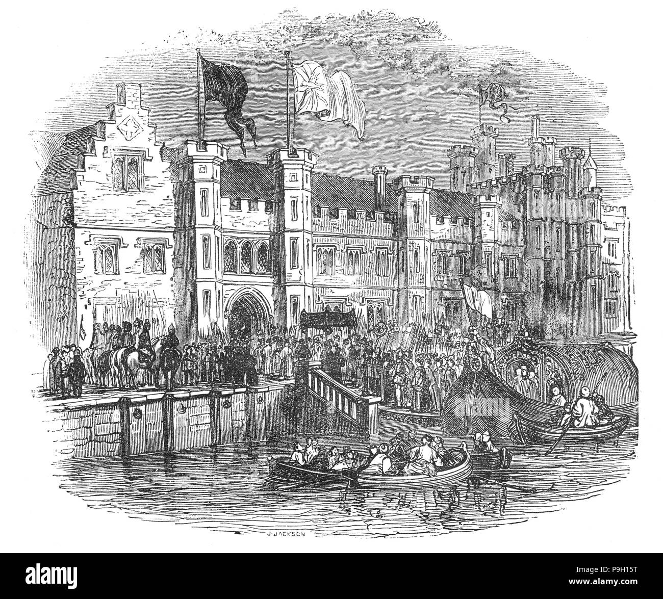 Der Palast von Placentia war ein englischer Royal Palace von Humphrey, Duke of Gloucester gebaut, in 1443, in Greenwich, am Ufer der Themse, stromabwärts von London. Nachdem Heinrich VIII. die Ehe mit Anne Boleyn, seine Tochter, später Königin Elizabeth I., war bei Placentia im Jahre 1533 geboren und heiratete er Anna von Kleve es im Jahre 1540. Ein Baum im Greenwich Park wird als "Queen Elizabeth's Oak", in dem Sie angeblich ist als Kind gespielt zu haben. Stockfoto