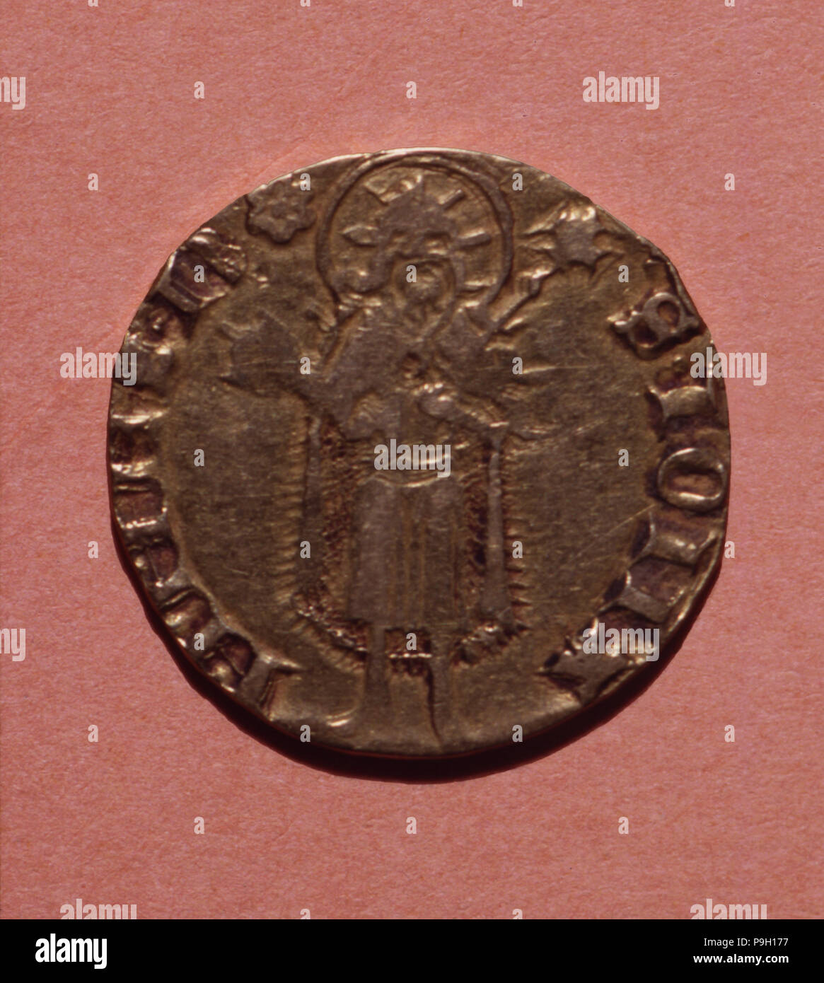 Florin, Währung, in der die Zeit von Peter III, in Perpignan, Leiter geprägt. Stockfoto