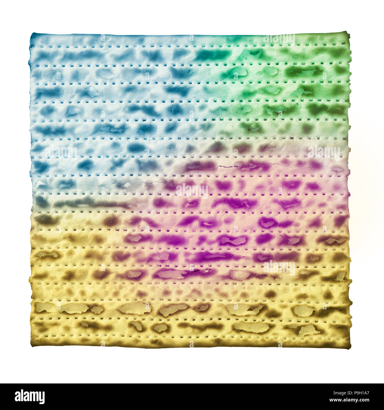 Digital gemalten Bild eines bunten Matza auf weißem Hintergrund Stockfoto